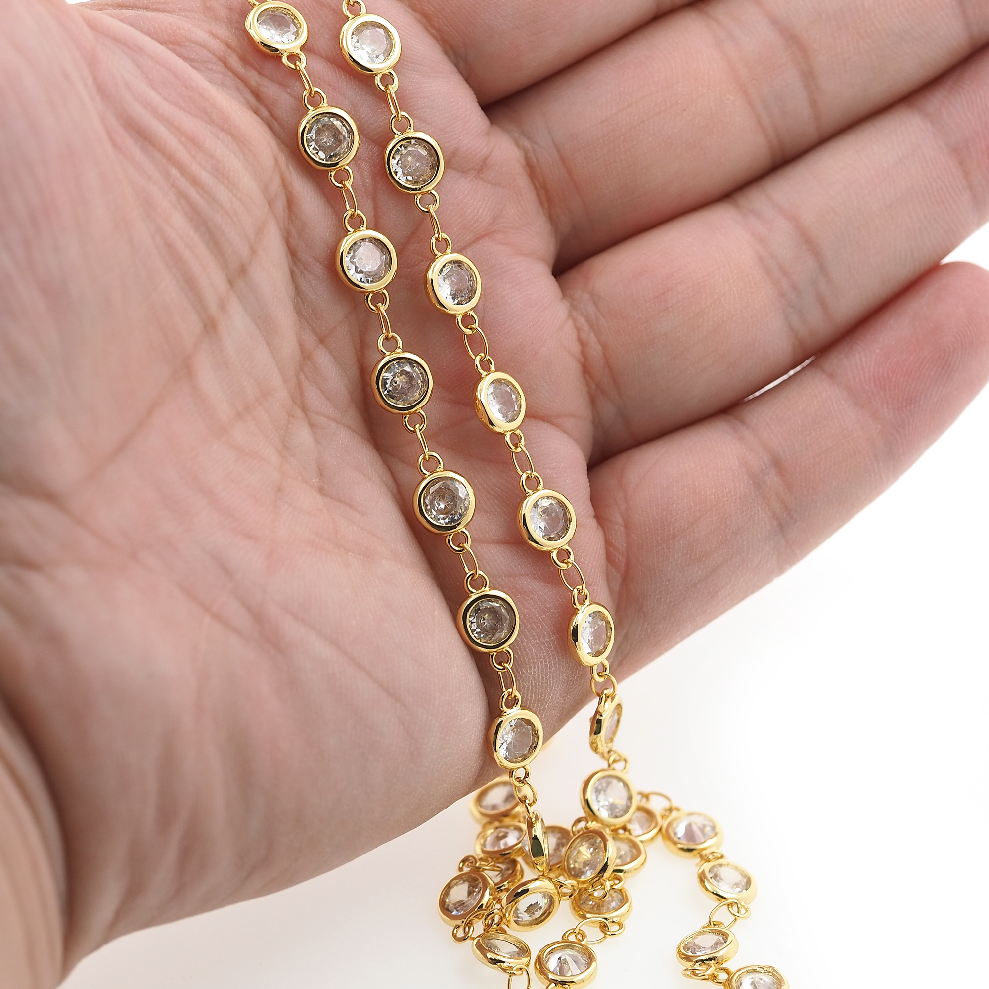 18K Gold Filled Round CZ Chain,Minimalist Chains,Tennis Chain,Zirconia Chain,Thin Link Chain Necklace for Women DIY Jewelry Making Supply