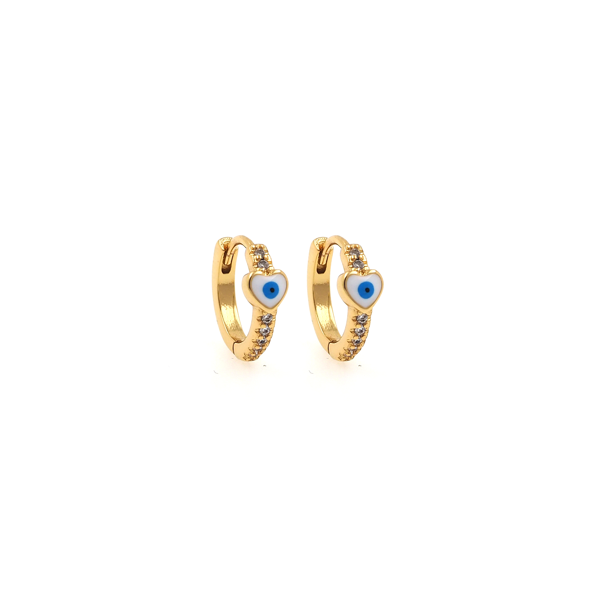 18K Gold Filled Evil Eye Hoops,CZ Earrings,Heart Eye Enamel Earrings,Gold Hoop Earrings,Huggie Earrings
