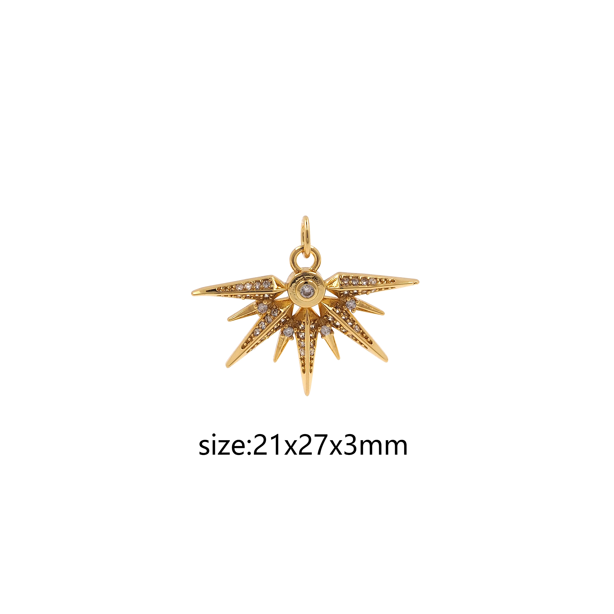 18K Gold Filled Sunburst Pendant,Celestial Charm,CZ Micro Pave Sun Earrings Necklace for DIY Jewelry Making Supply