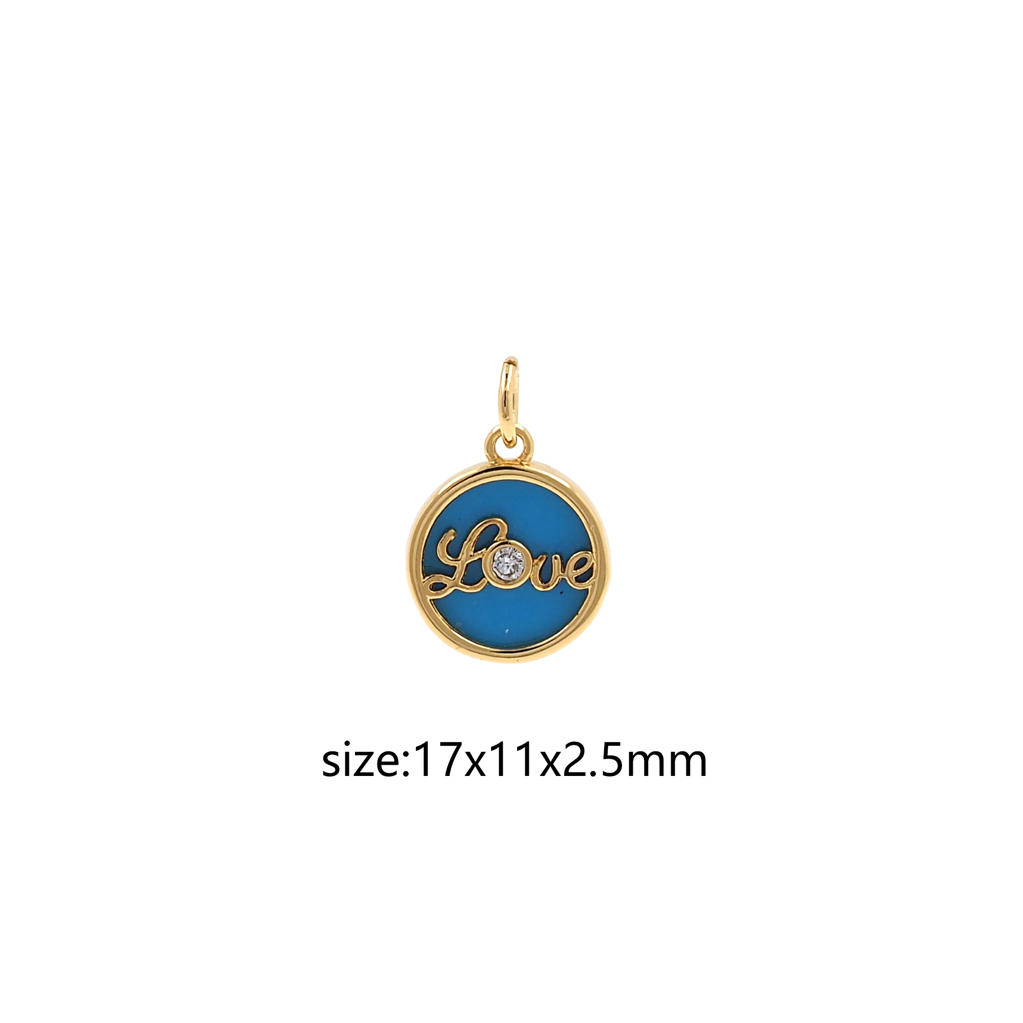 18K Gold Filled Love Pendant,Enamel Round Love Charm Earrings Necklace for DIY Jewelry Making Supply
