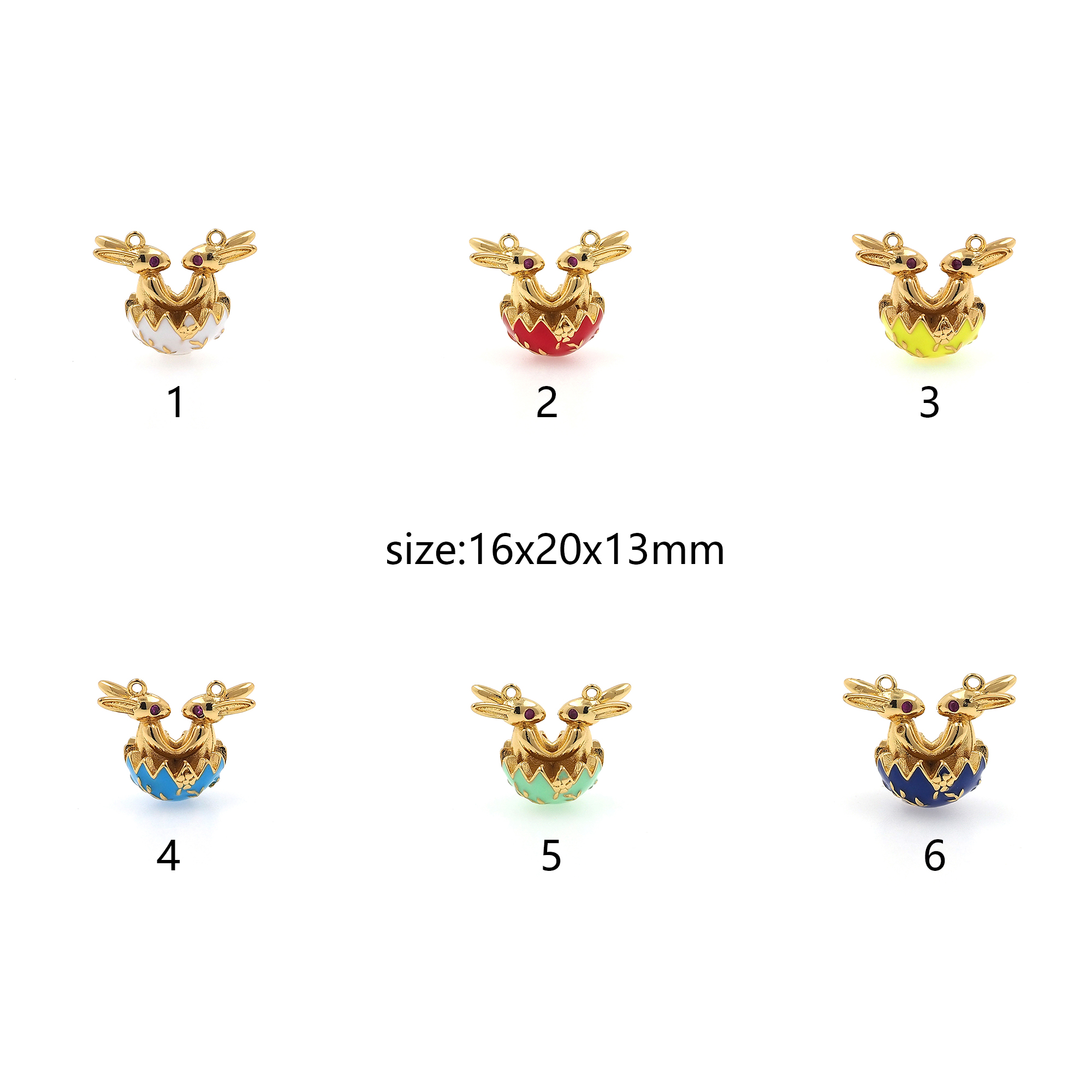 18K Gold Filled Rabbit Pendant,Enamel Animal Charm Earrings Necklace for DIY Jewelry Making Supply