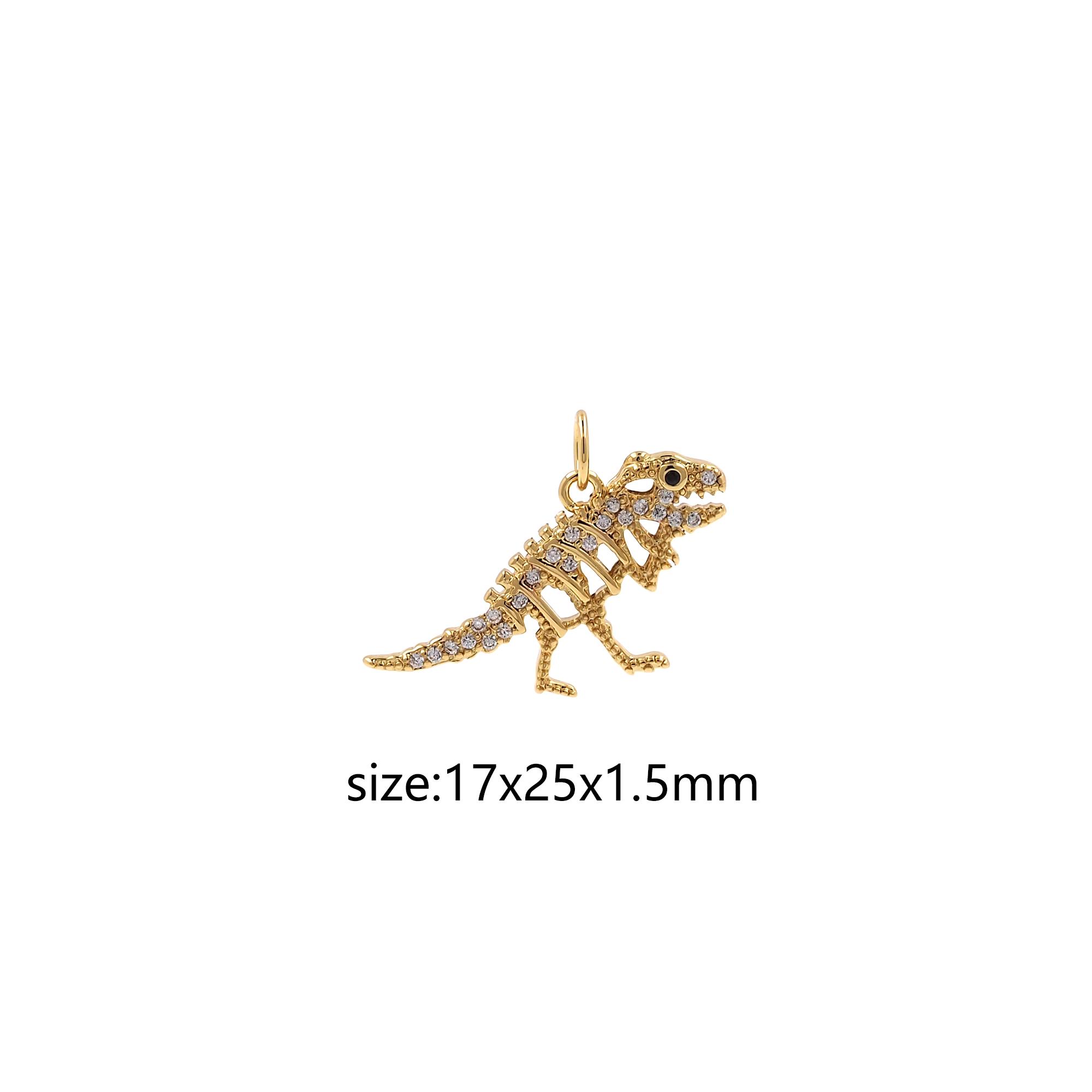 18K Gold Filled Dinosaur Pendant,CZ Micro Pave Dinosaur Charm Earrings Necklace for DIY Jewelry Making Supply