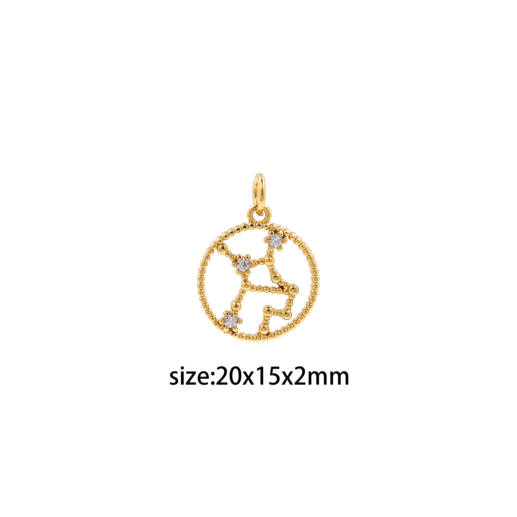 18K Gold Filled Zodiac Pendant,CZ Micro Pave Constellation Charm Earrings Necklace for DIY Jewelry Making Supply