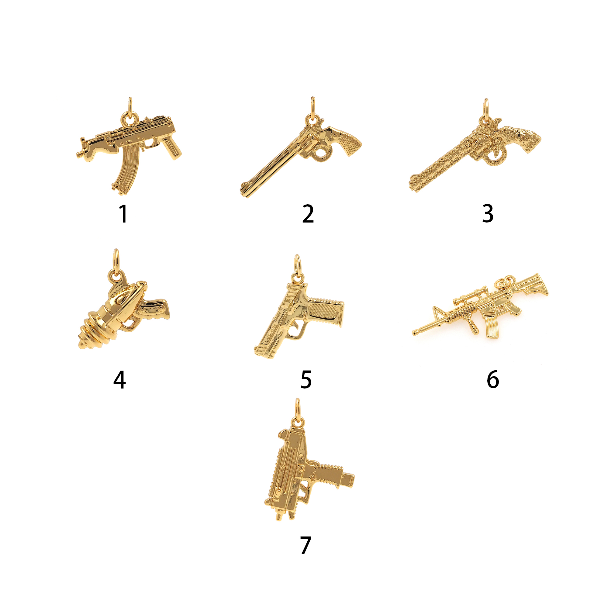18K Gold Filled Gun Pendant,Pistol Charm Earrings Necklace for DIY Jewelry Making Supply