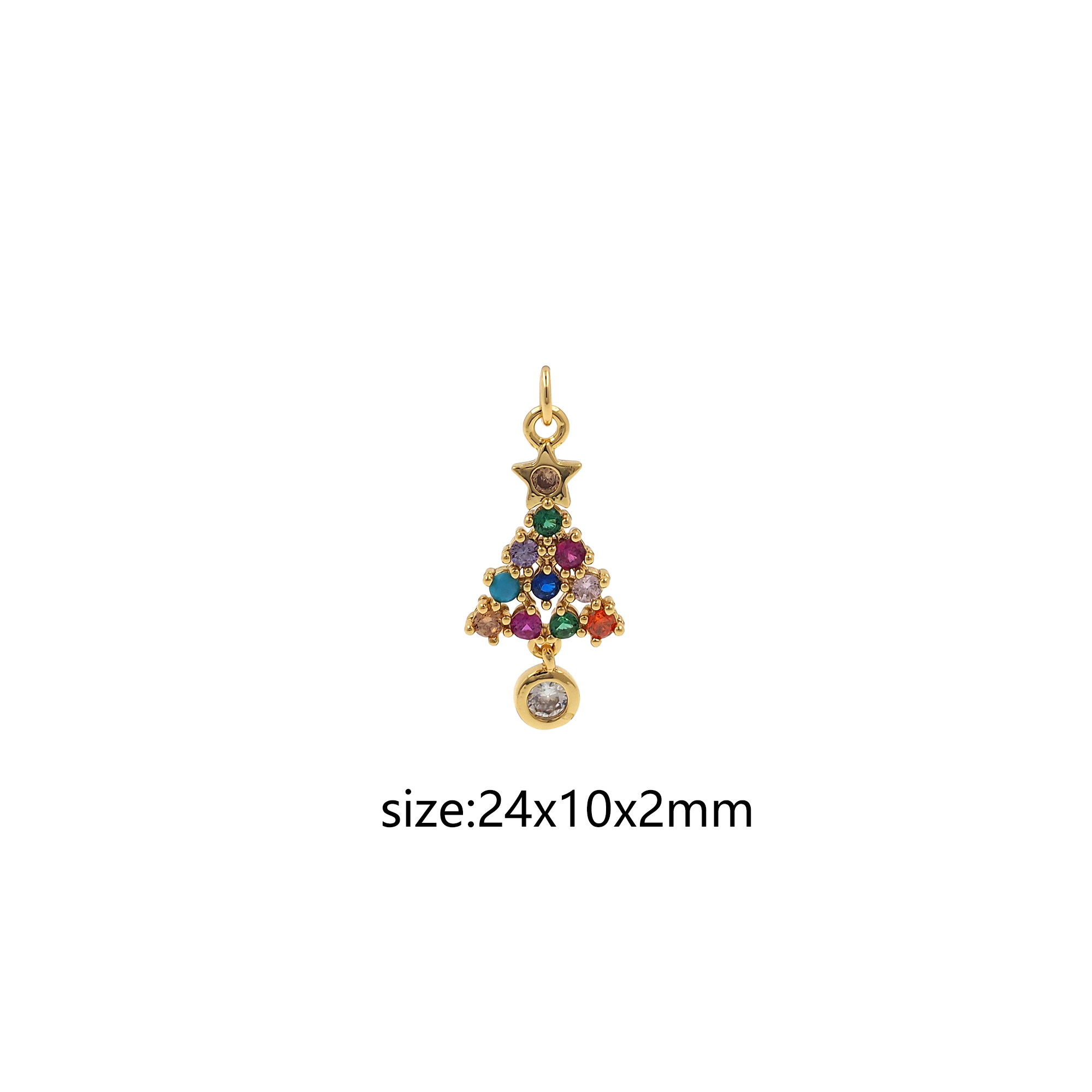 18K Gold Filled Christmas Tree Pendant,CZ Micro Pave Christmas Charm Earrings Necklace for DIY Jewelry Making Supply