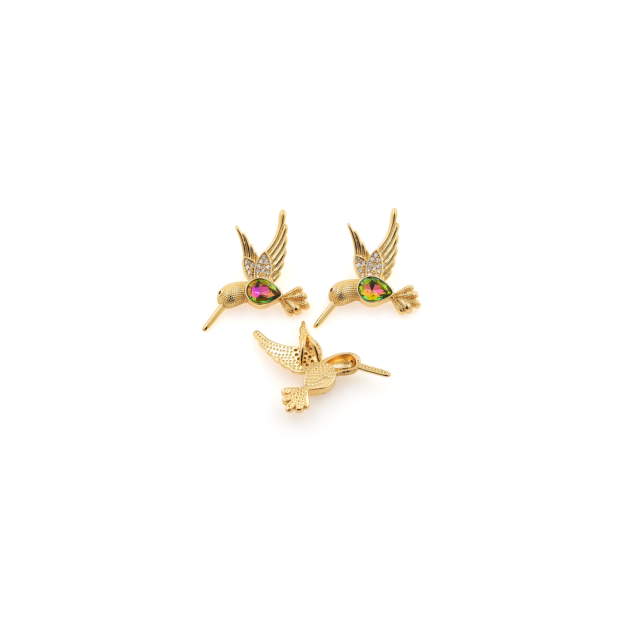 18K Gold Filled Bird Pendant,CZ Micro Pave Bird Charm Earrings Necklace for DIY Jewelry Making Supply