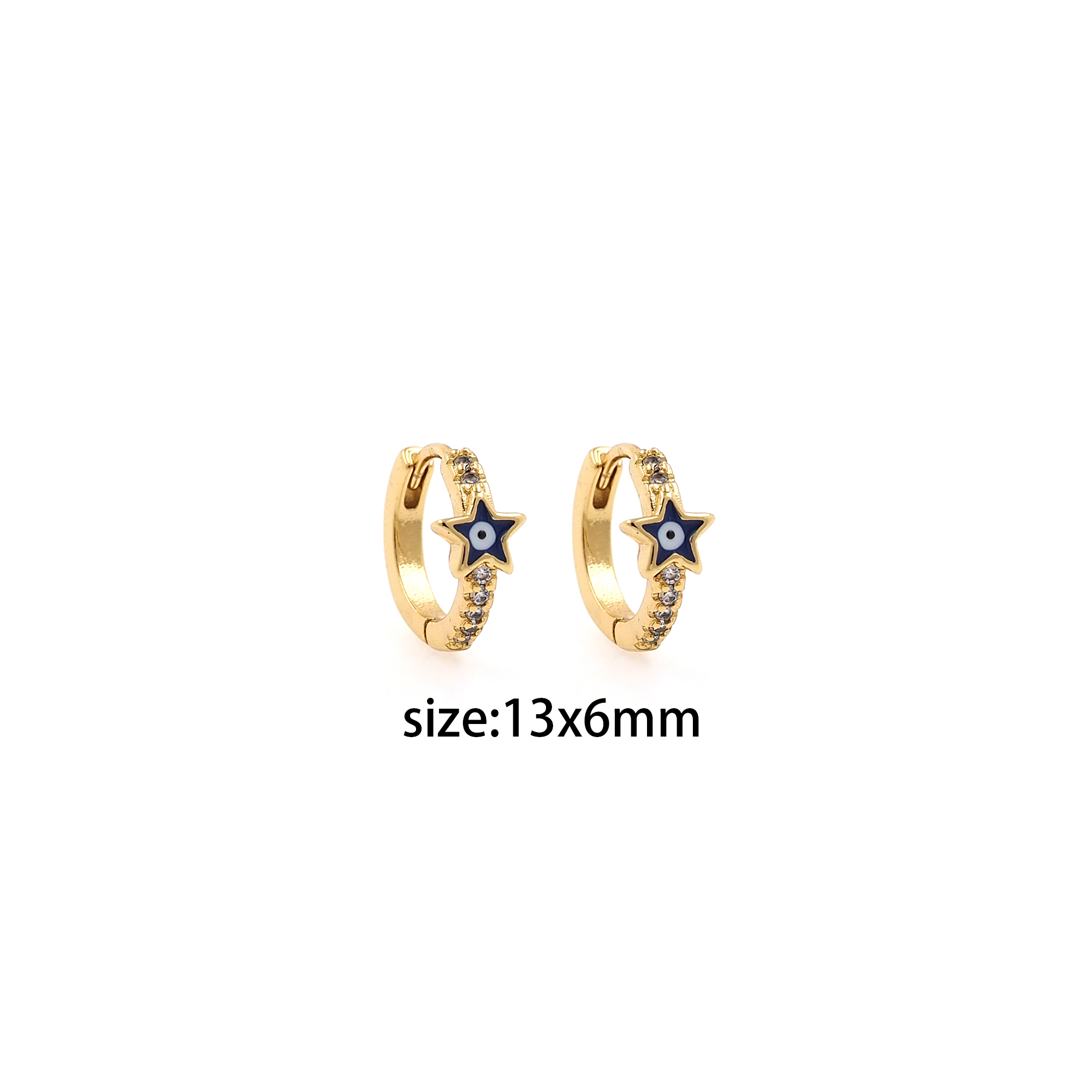 18K Gold Filled Evil Eye Hoops,CZ Earrings,Star Eye Enamel Earrings,Gold Hoop Earrings,Huggie Earrings