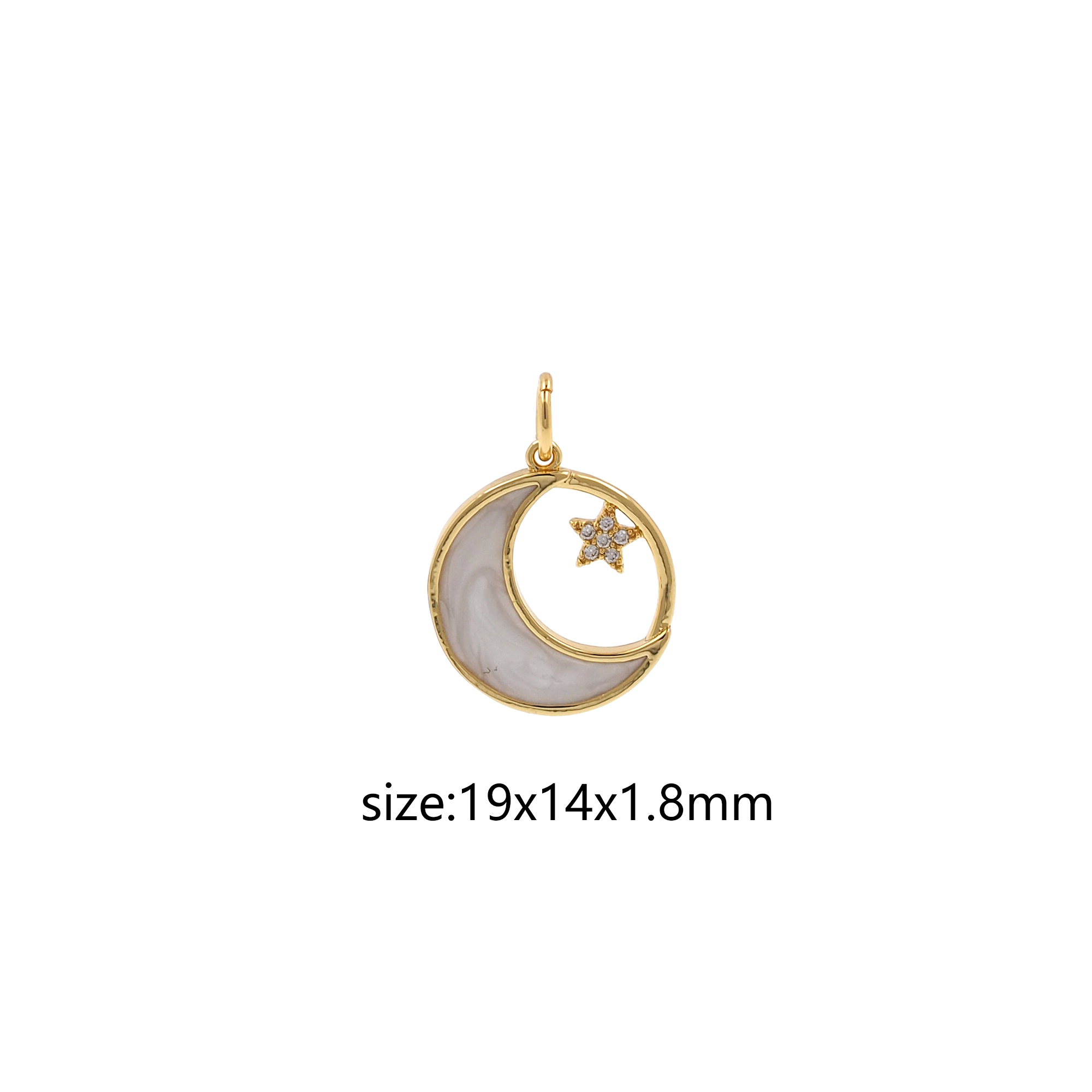 18K Gold Filled Moon Pendant,Enamel Star Moon Charm Earrings Necklace for DIY Jewelry Making Supply