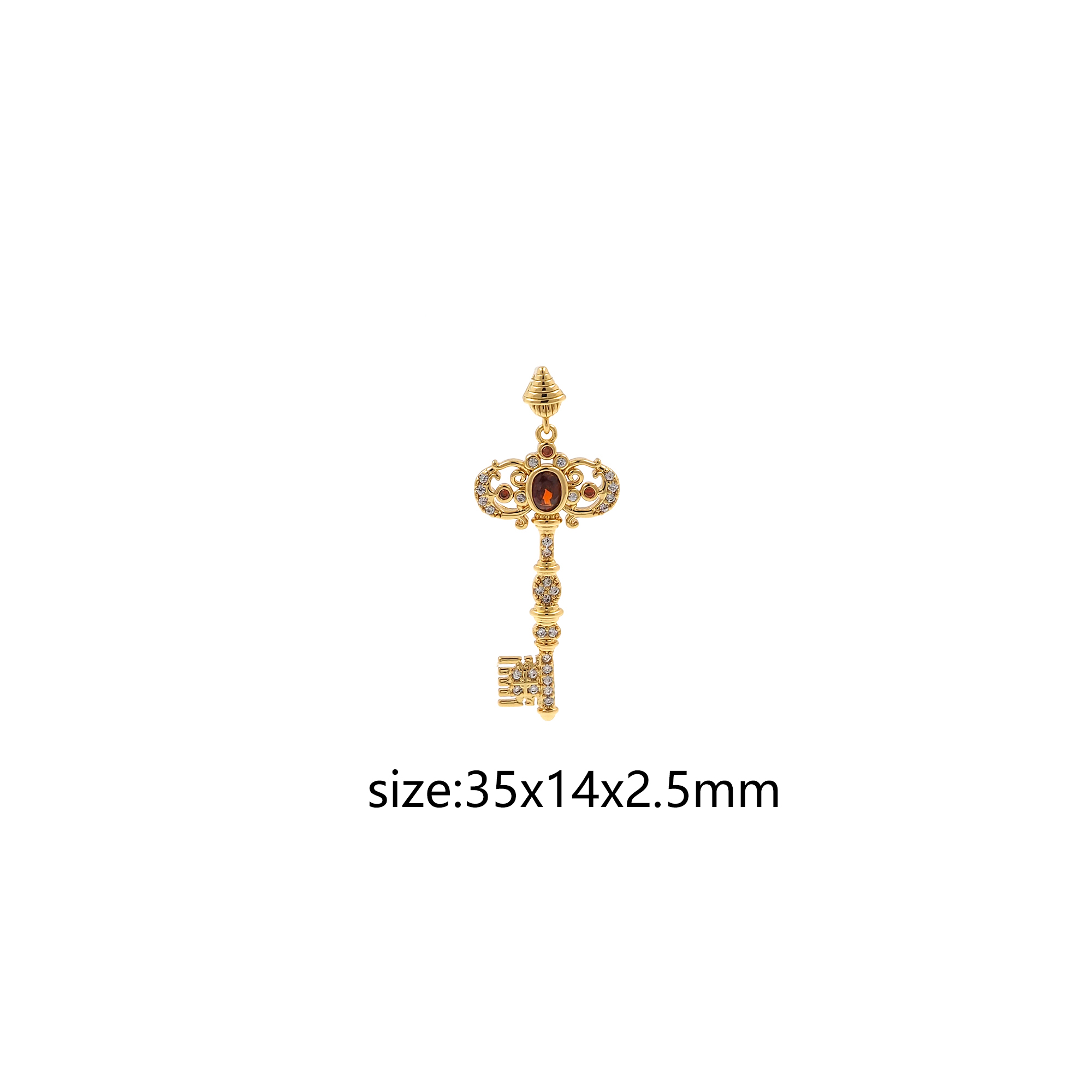 18K Gold Filled Key Pendant,CZ Micro Pave Key Charm Earrings Necklace for DIY Jewelry Making Supply