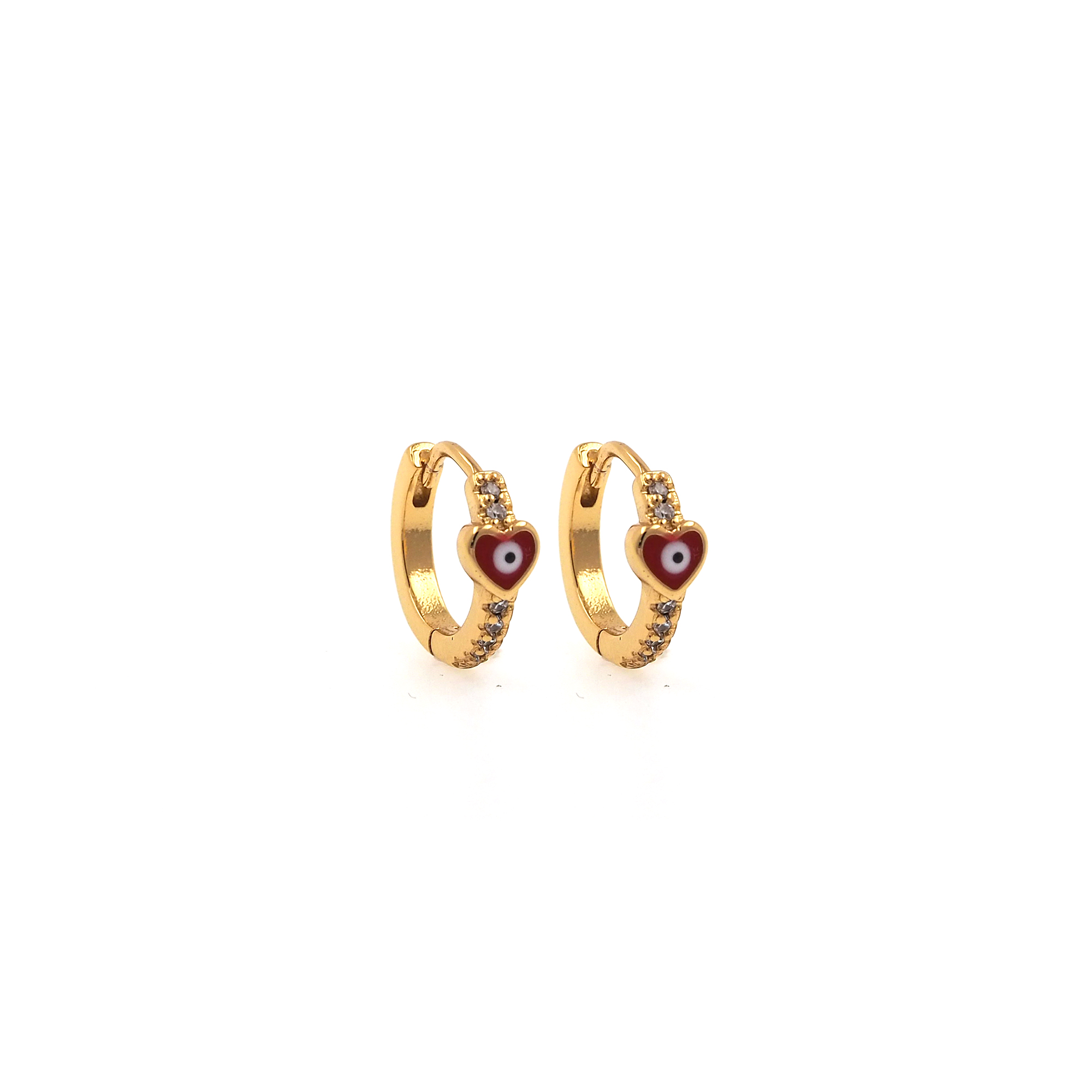 18K Gold Filled Evil Eye Hoops,CZ Earrings,Heart Eye Enamel Earrings,Gold Hoop Earrings,Huggie Earrings