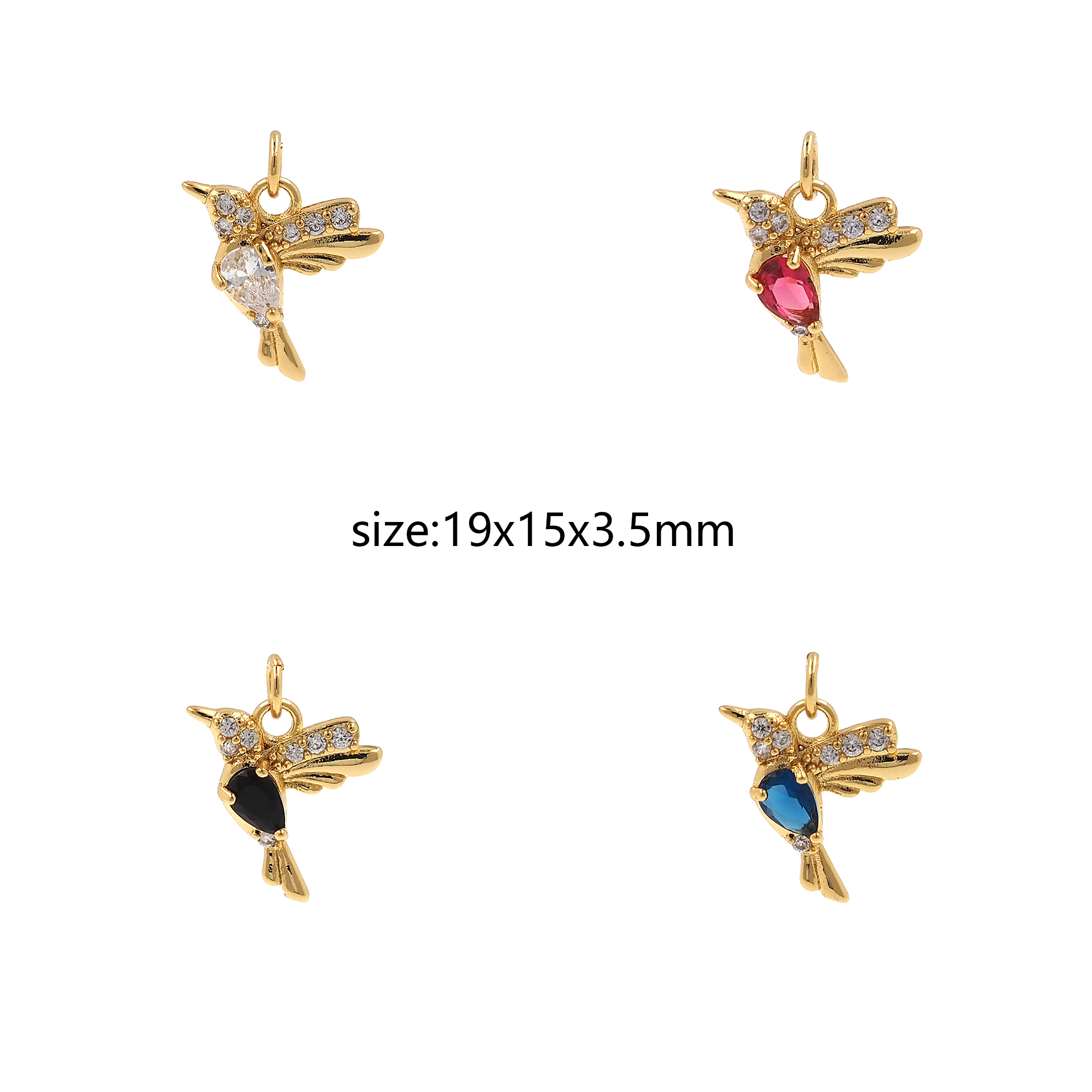 18K Gold Filled Bird Pendant,CZ Micro Pave Bird Charm Earrings Necklace for DIY Jewelry Making Supply