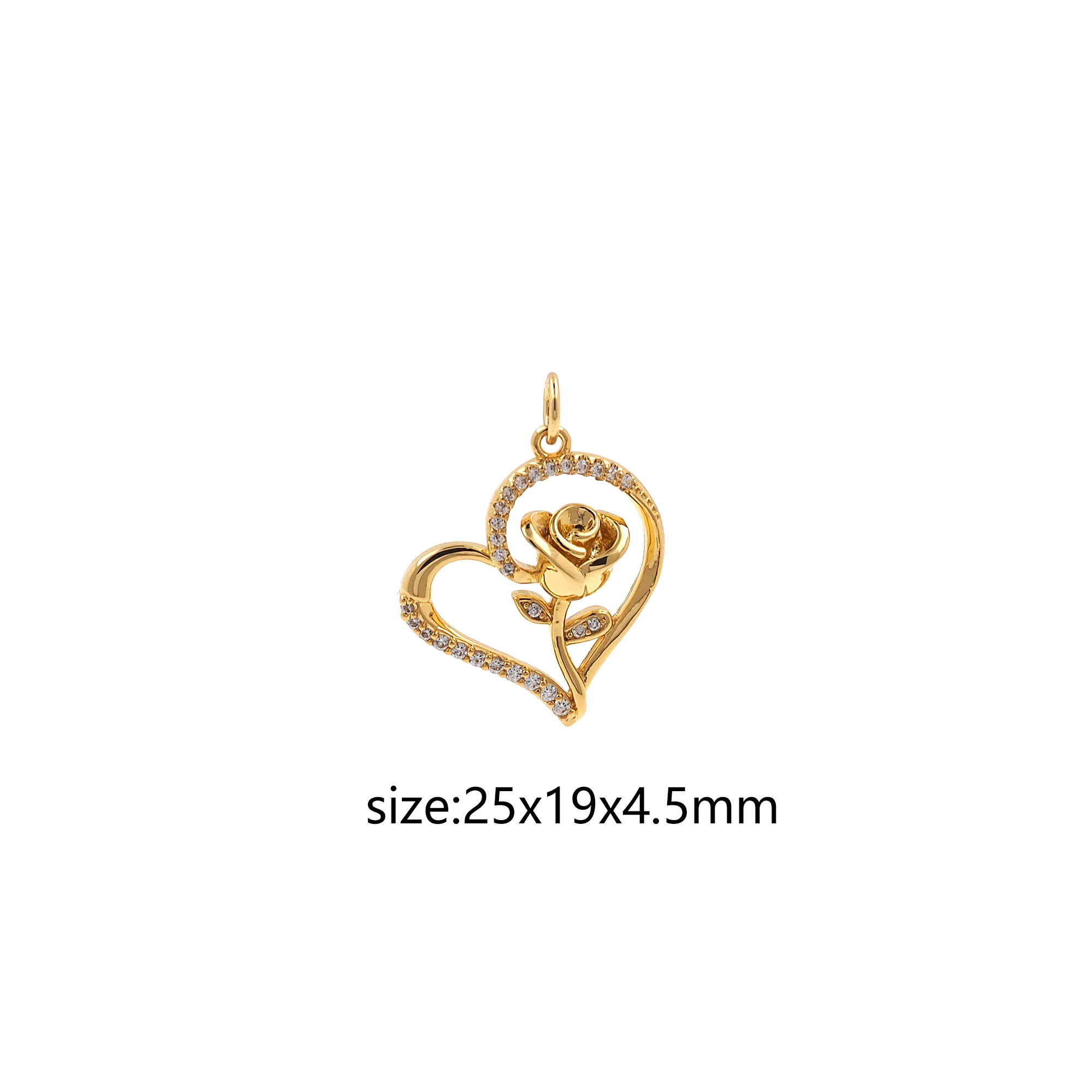 18K Gold Filled Heart Pendant,CZ Micro Pave Heart Rose Charm Earrings Necklace for DIY Jewelry Making Supply