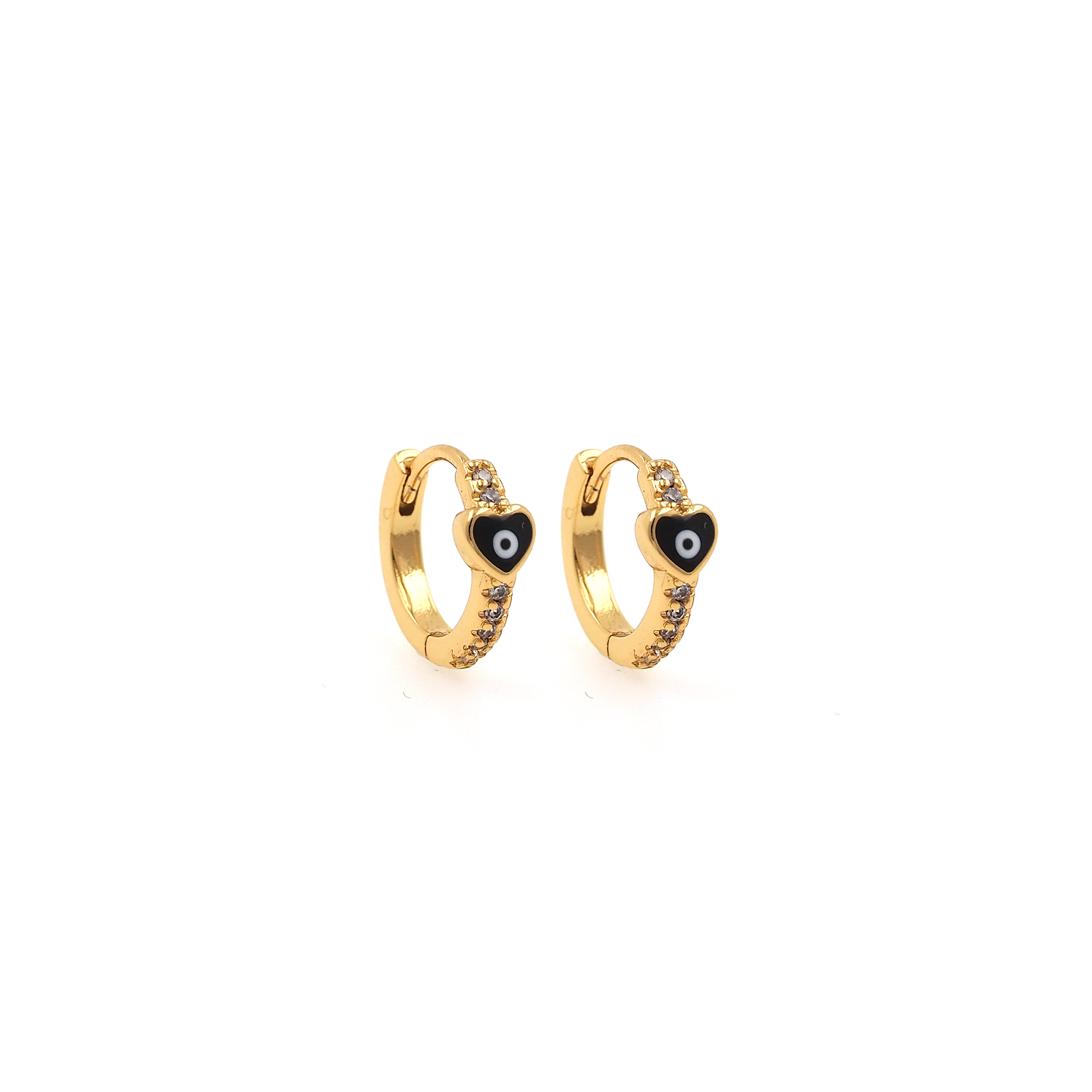 18K Gold Filled Evil Eye Hoops,CZ Earrings,Heart Eye Enamel Earrings,Gold Hoop Earrings,Huggie Earrings