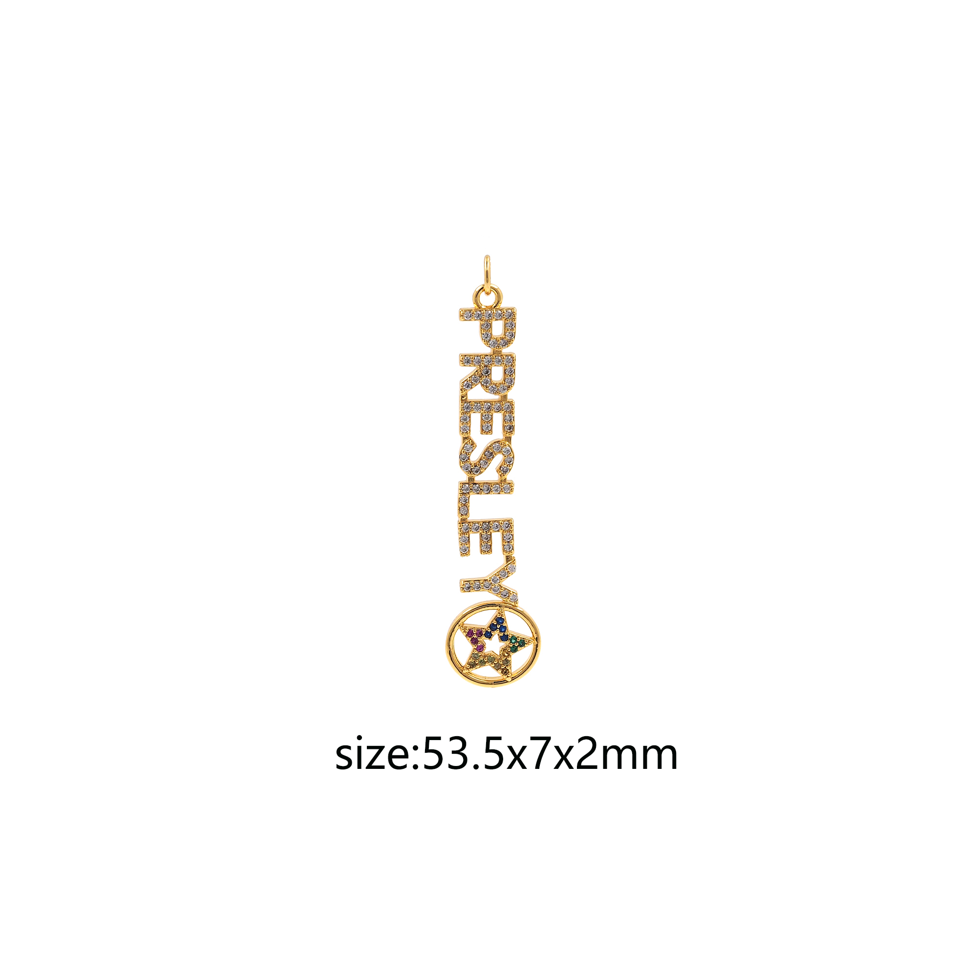 18K Gold Filled Presley Pendant,Nameplate Charm,CZ Micro Pave Presley Earrings Necklace for DIY Jewelry Making Supply