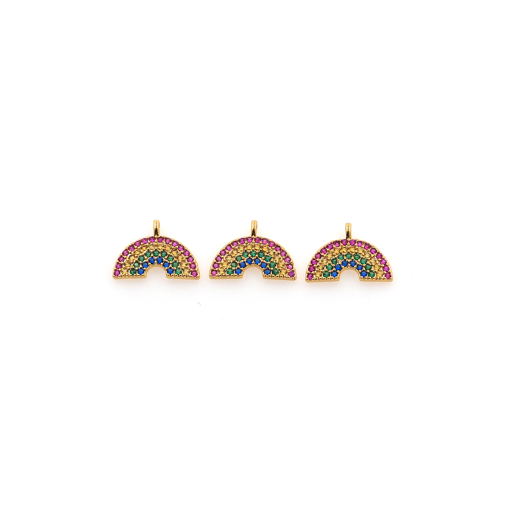 18K Gold Filled Rainbow Pendant,CZ Micro Pave Rainbow Charm Earrings Necklace for DIY Jewelry Making Supply