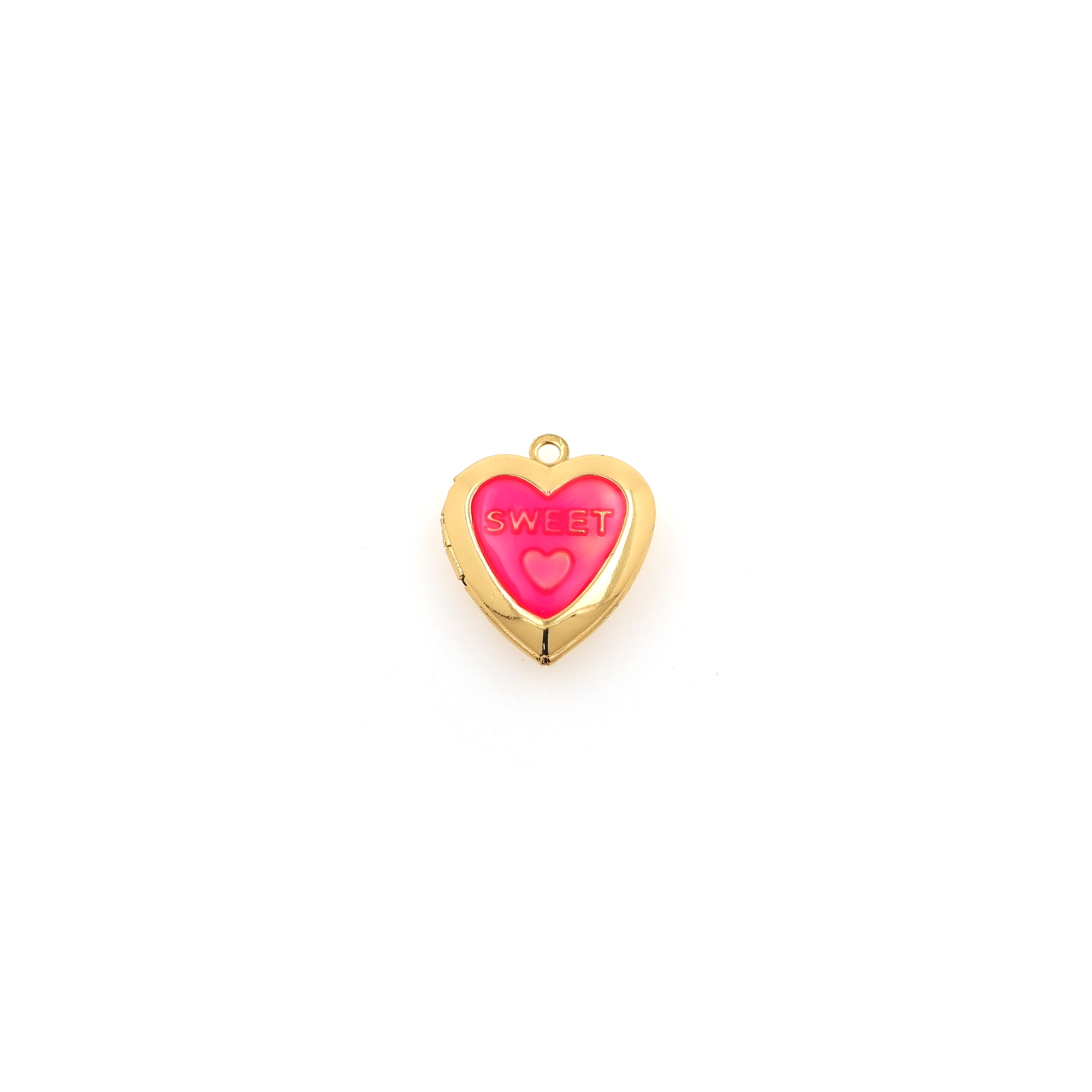 18K Gold Filled Heart Pendant,Enamel Heart Charm Earrings Necklace for DIY Jewelry Making Supply