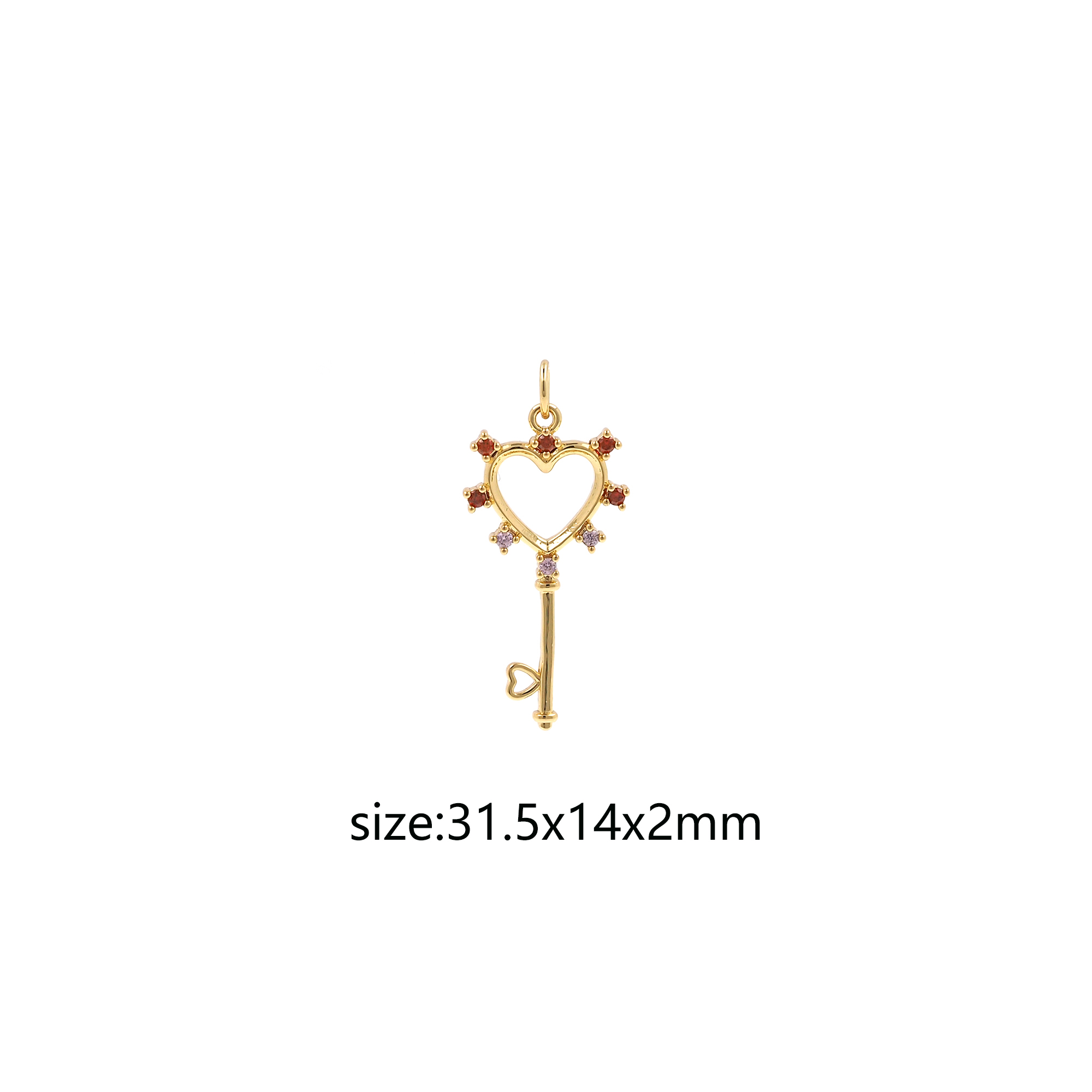 18K Gold Filled Heart Key Pendant,CZ Micro Pave Key Charm Earrings Necklace for DIY Jewelry Making Supply