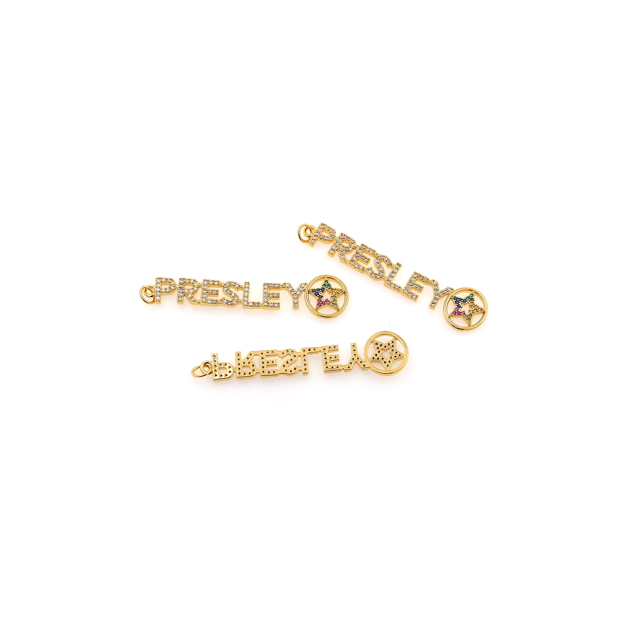 18K Gold Filled Presley Pendant,Nameplate Charm,CZ Micro Pave Presley Earrings Necklace for DIY Jewelry Making Supply