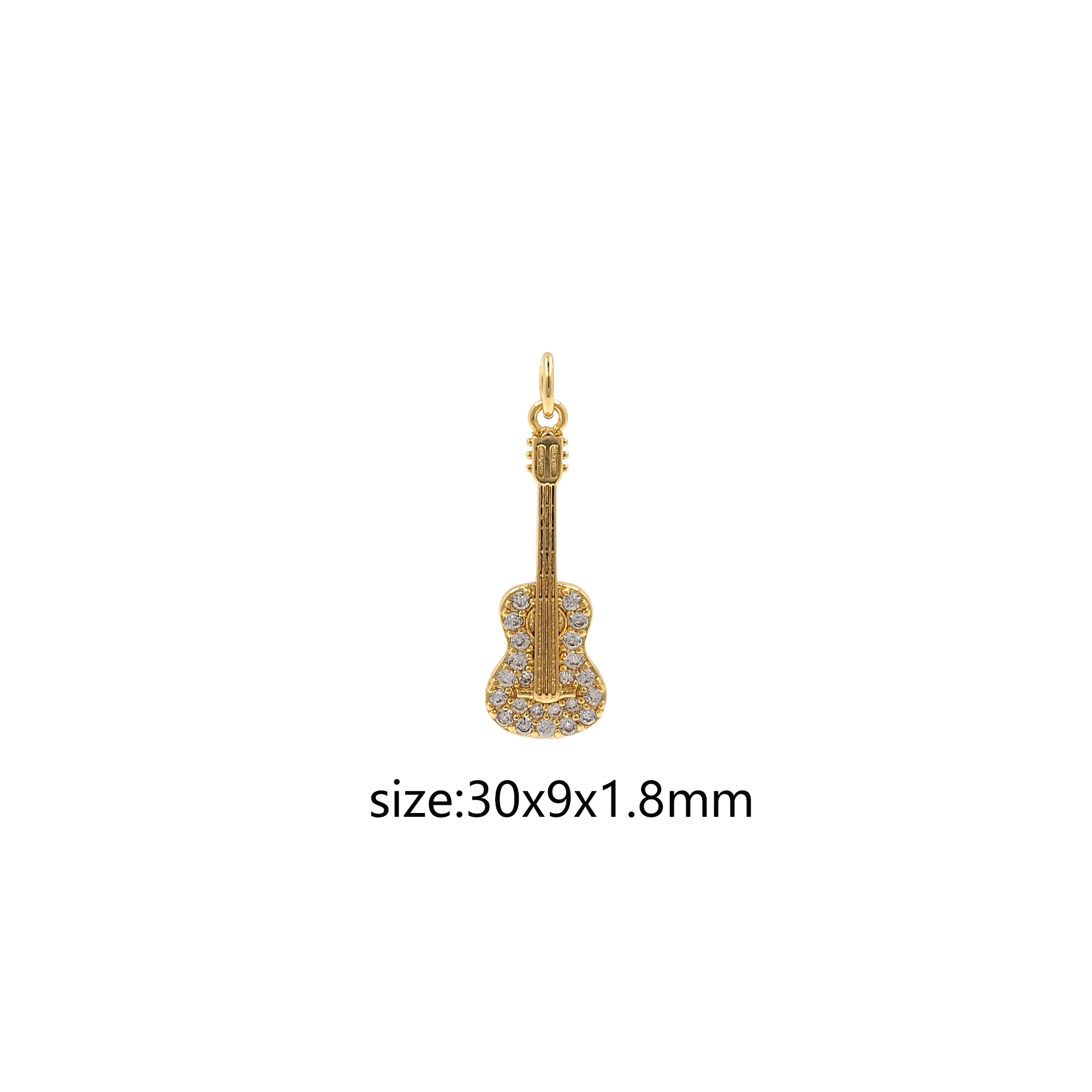 18K Gold Filled Guitar Pendant,CZ Micro Pave Instrument Charm Earrings Necklace for DIY Jewelry Making Supply