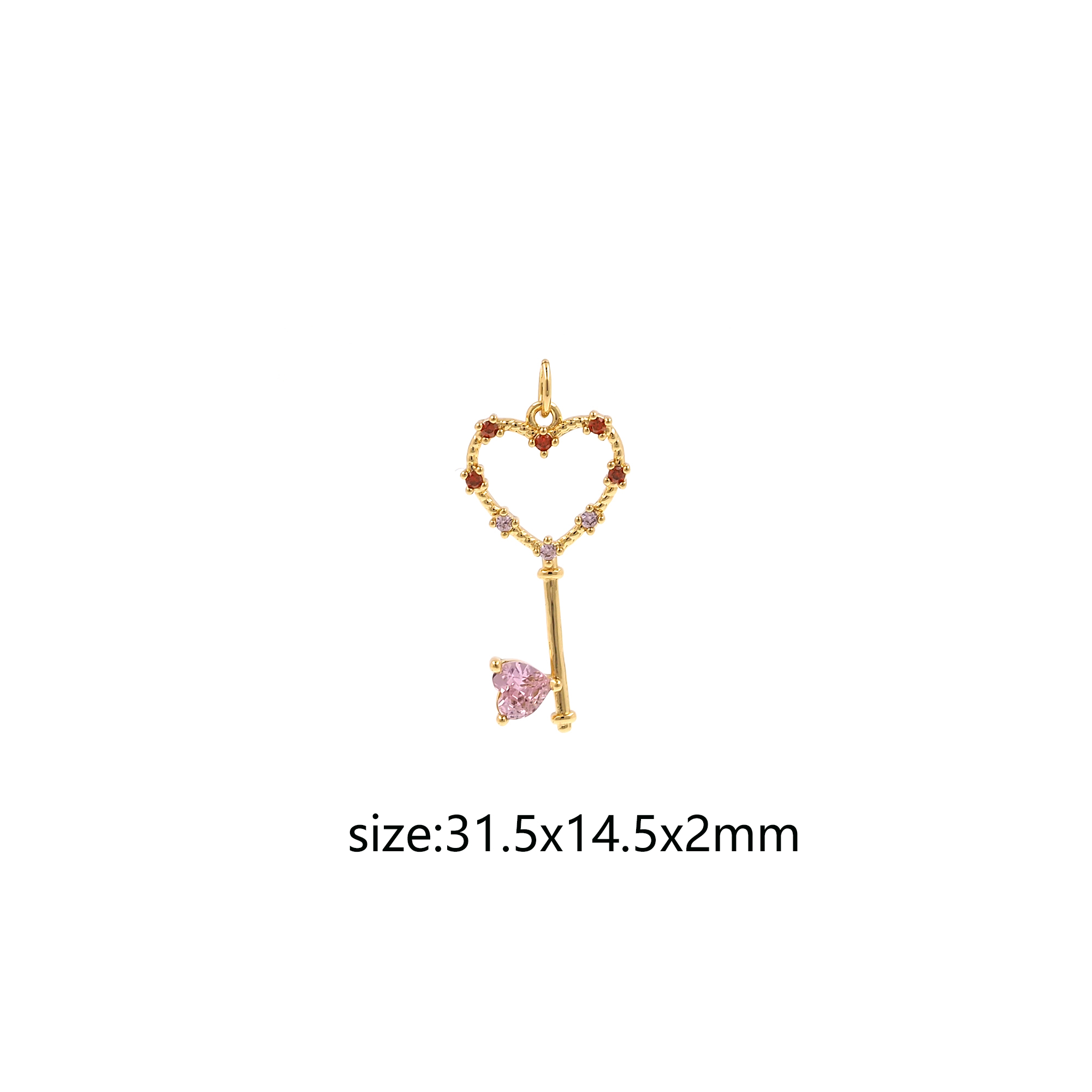 18K Gold Filled Heart Key Pendant,CZ Micro Pave Key Charm Earrings Necklace for DIY Jewelry Making Supply