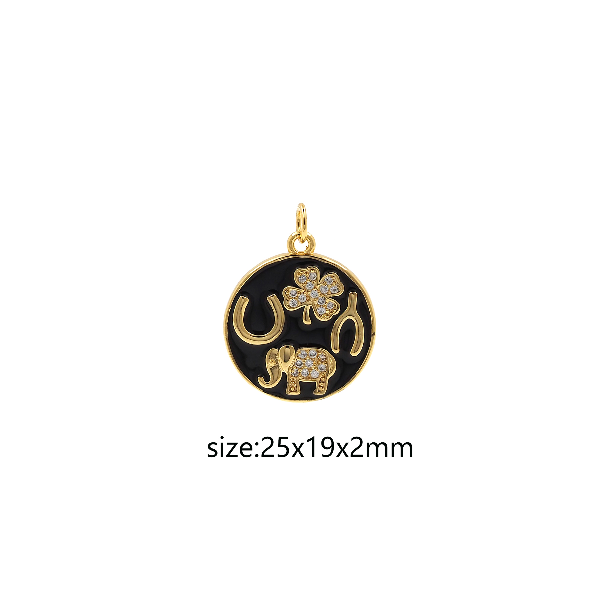 18K Gold Filled Elephant Pendant,Enamel Animal Charm Earrings Necklace for DIY Jewelry Making Supply