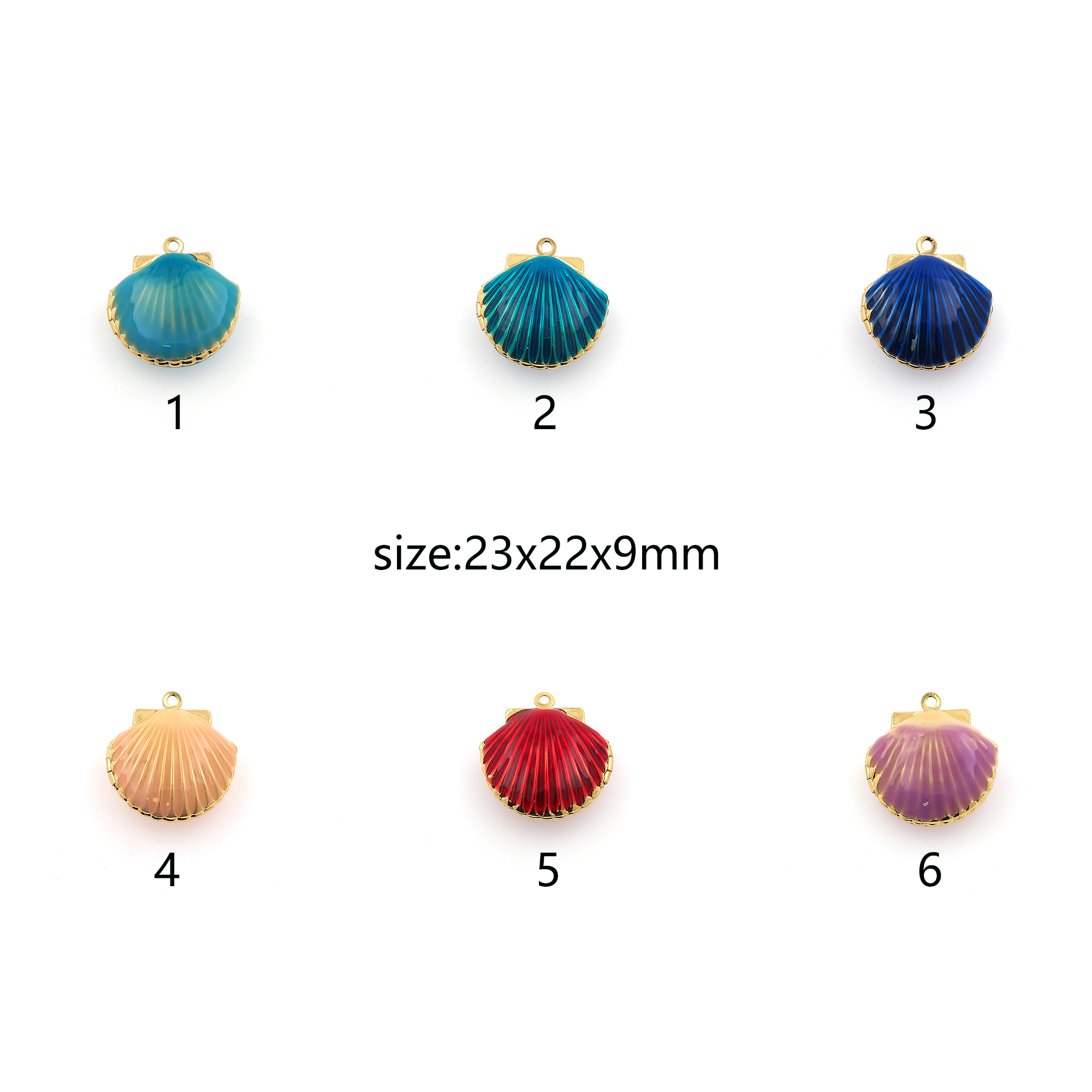 18K Gold Filled Shell Pendant,Enamel Scallop Charm Earrings Necklace for DIY Jewelry Making Supply