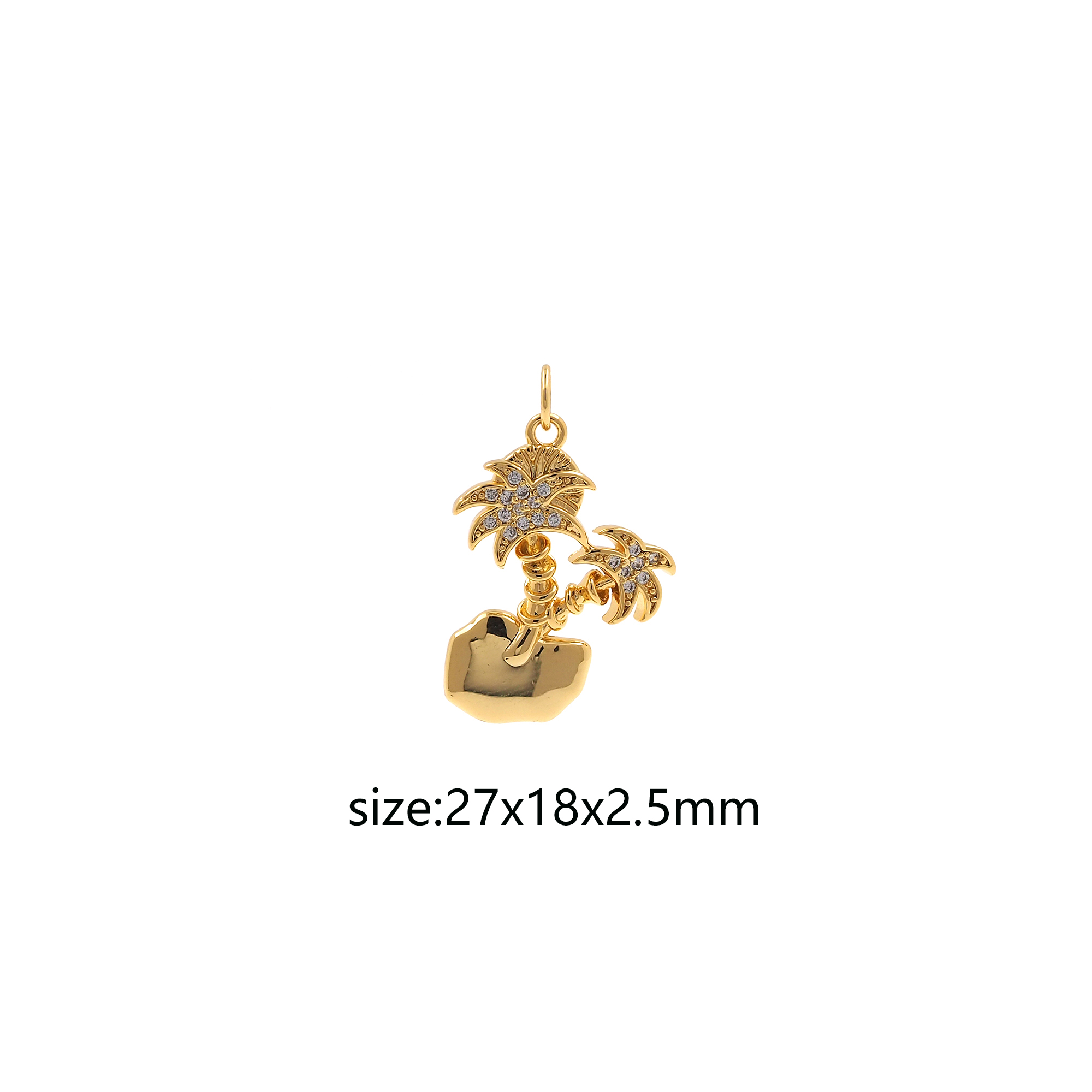 18K Gold Filled Palm Tree Pendant,Coconut Tree Charm,CZ Micro Pave Palm Tree Earrings Necklace for DIY Jewelry Making Supply