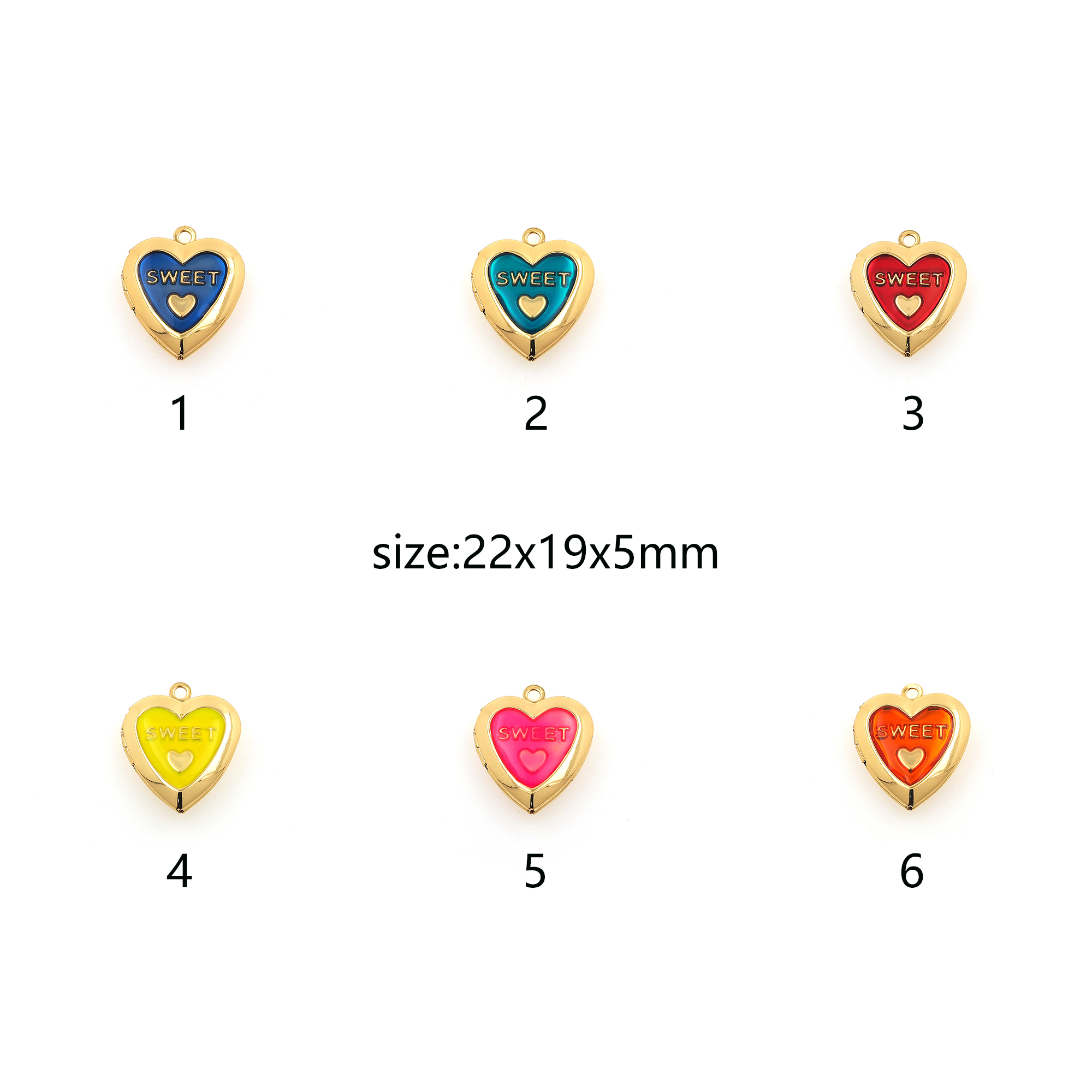 18K Gold Filled Heart Pendant,Enamel Heart Charm Earrings Necklace for DIY Jewelry Making Supply