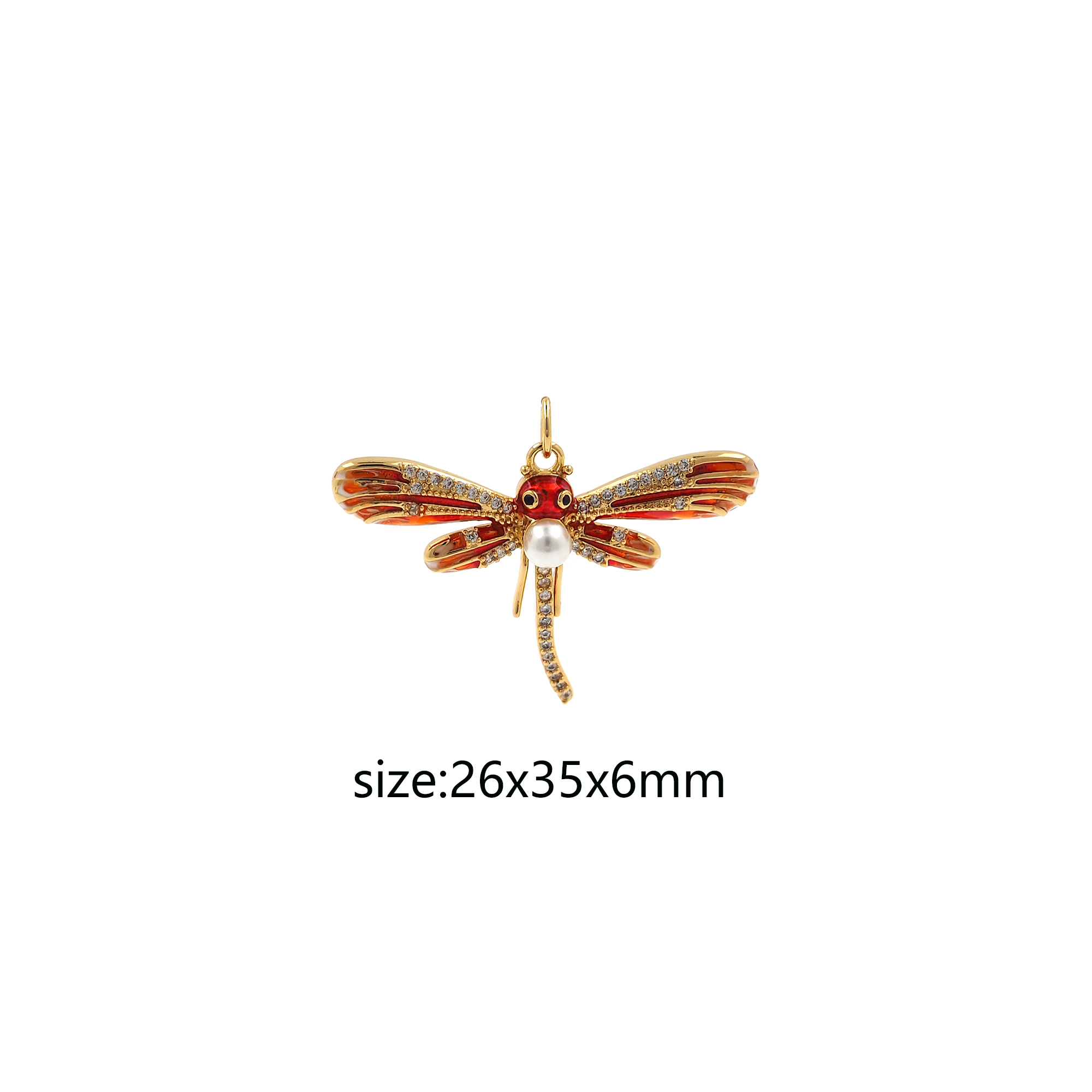 18K Gold Filled Dragonfly Pendant,CZ Micro Pave Insect Charm Earrings Necklace for DIY Jewelry Making Supply
