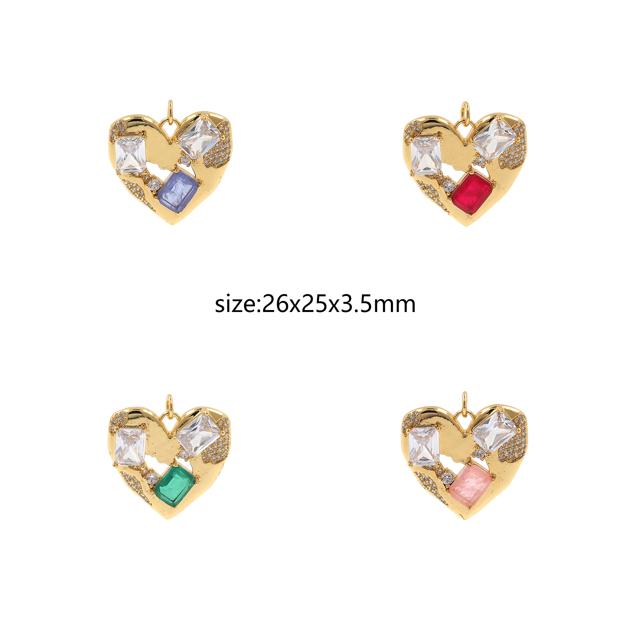 18K Gold Filled Heart Pendant,CZ Micro Pave Heart Charm Earrings Necklace for DIY Jewelry Making Supply