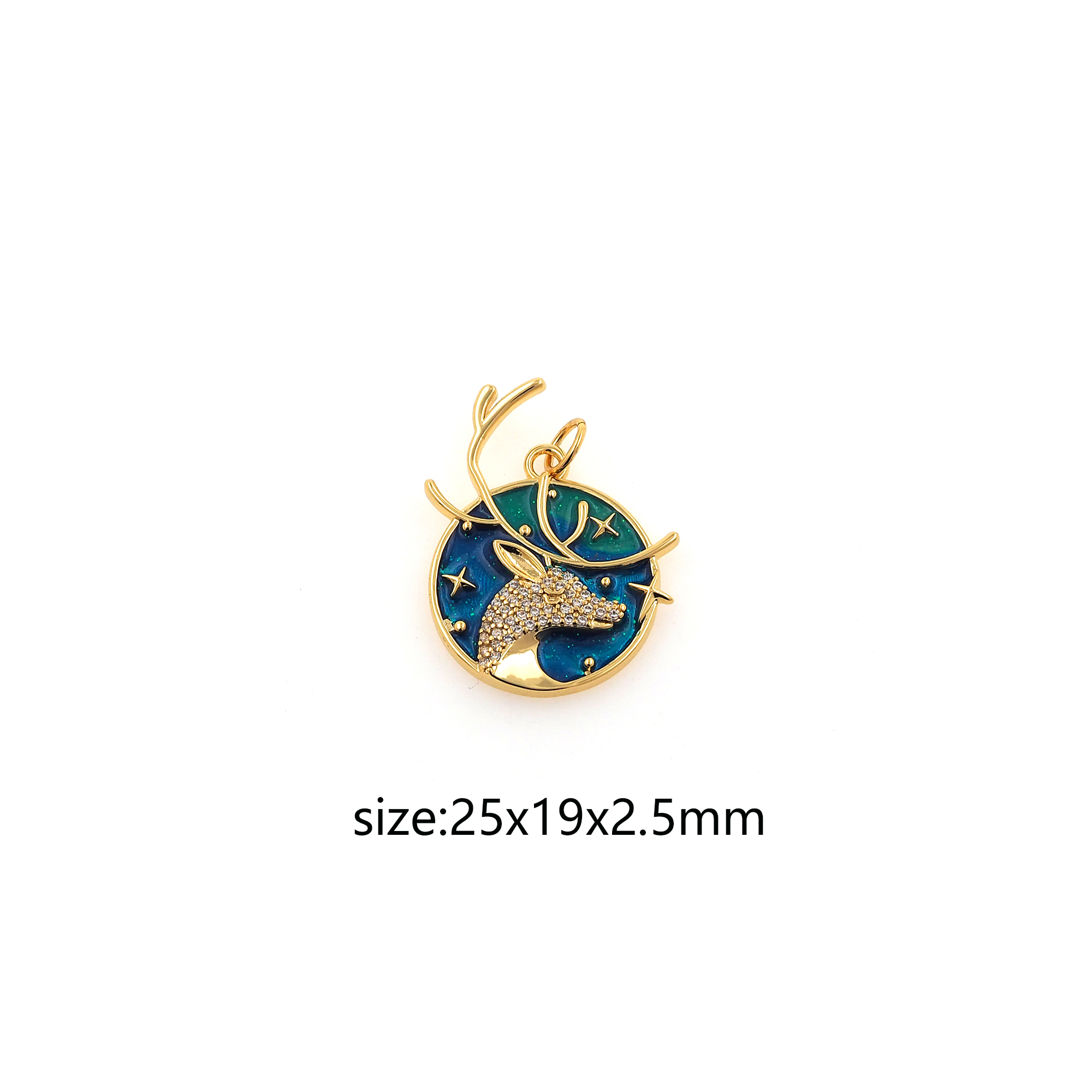 18K Gold Filled Elk Pendant,Enamel Deer Charm Earrings Necklace for DIY Jewelry Making Supply