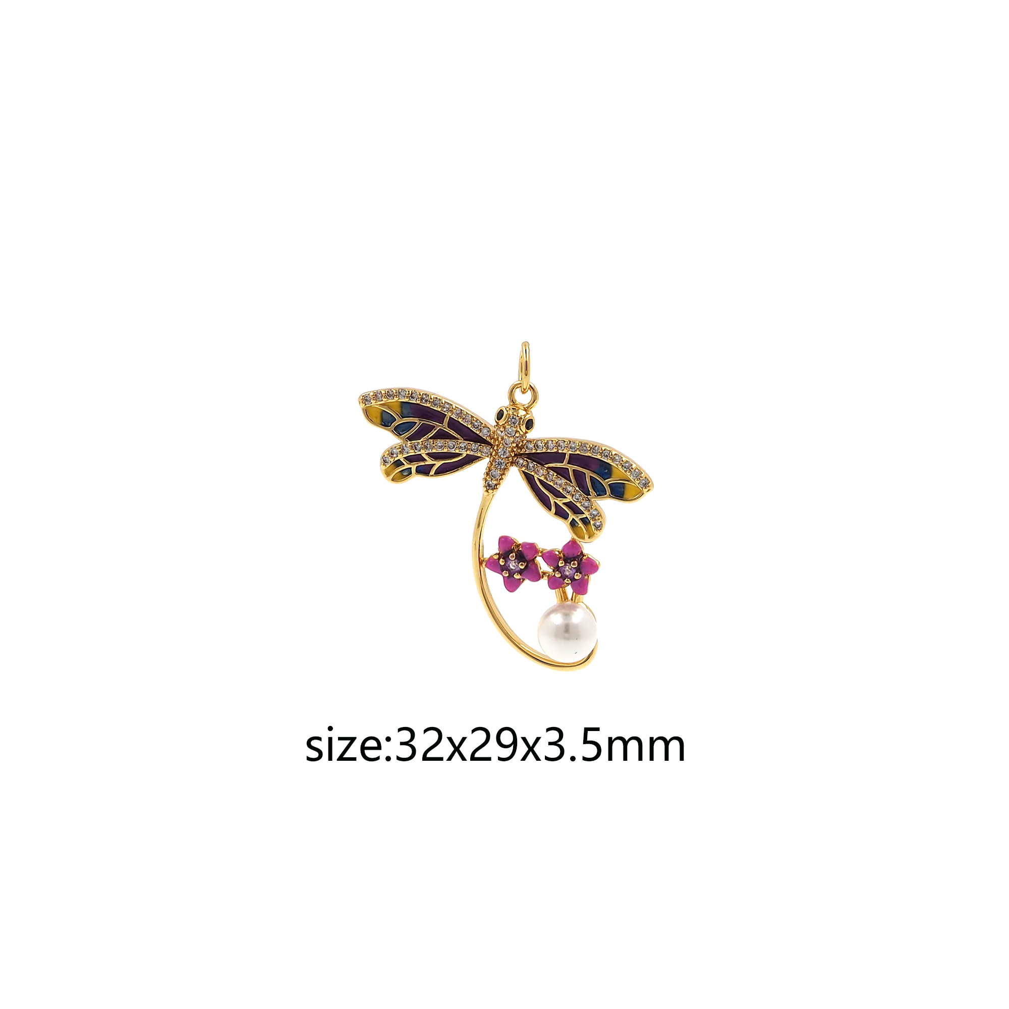 18K Gold Filled Dragonfly Pendant,CZ Micro Pave Insect Charm Earrings Necklace for DIY Jewelry Making Supply