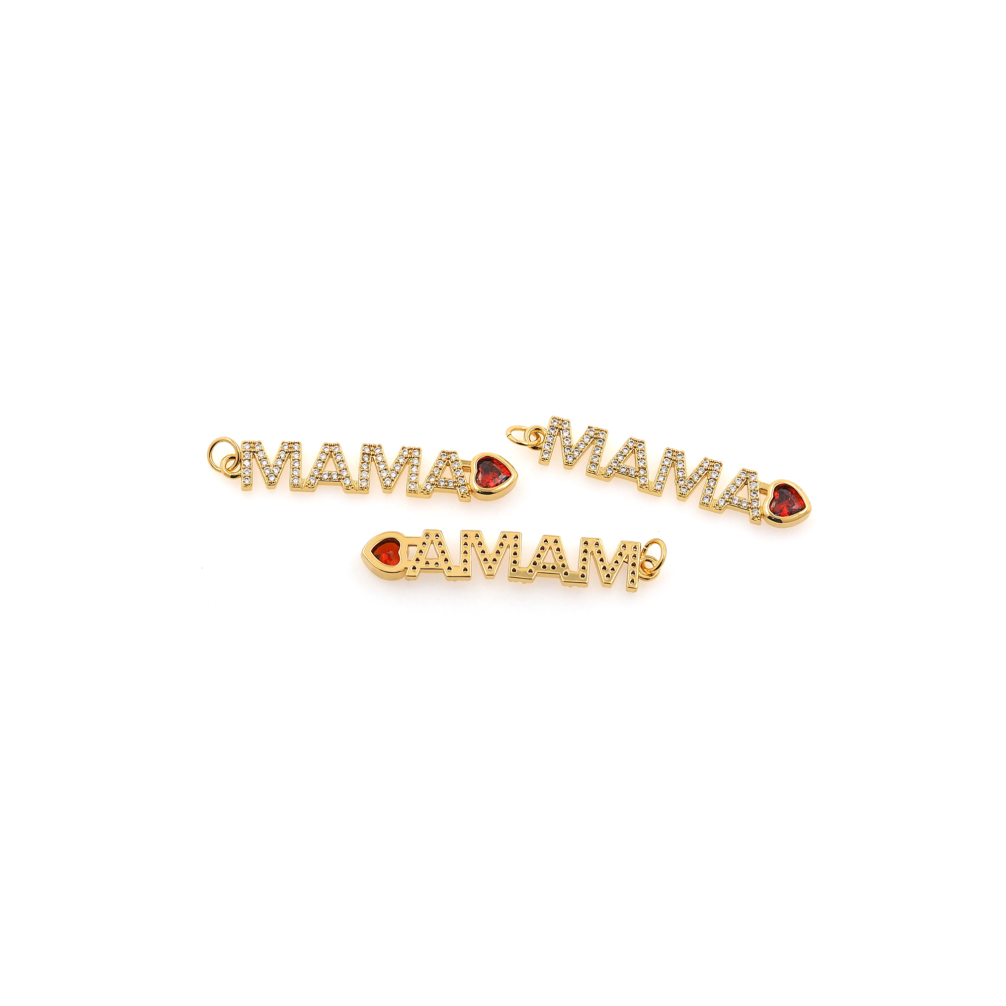 18K Gold Filled Mama Pendant,CZ Micro Pave Mama Charm Earrings Necklace for DIY Jewelry Making Supply