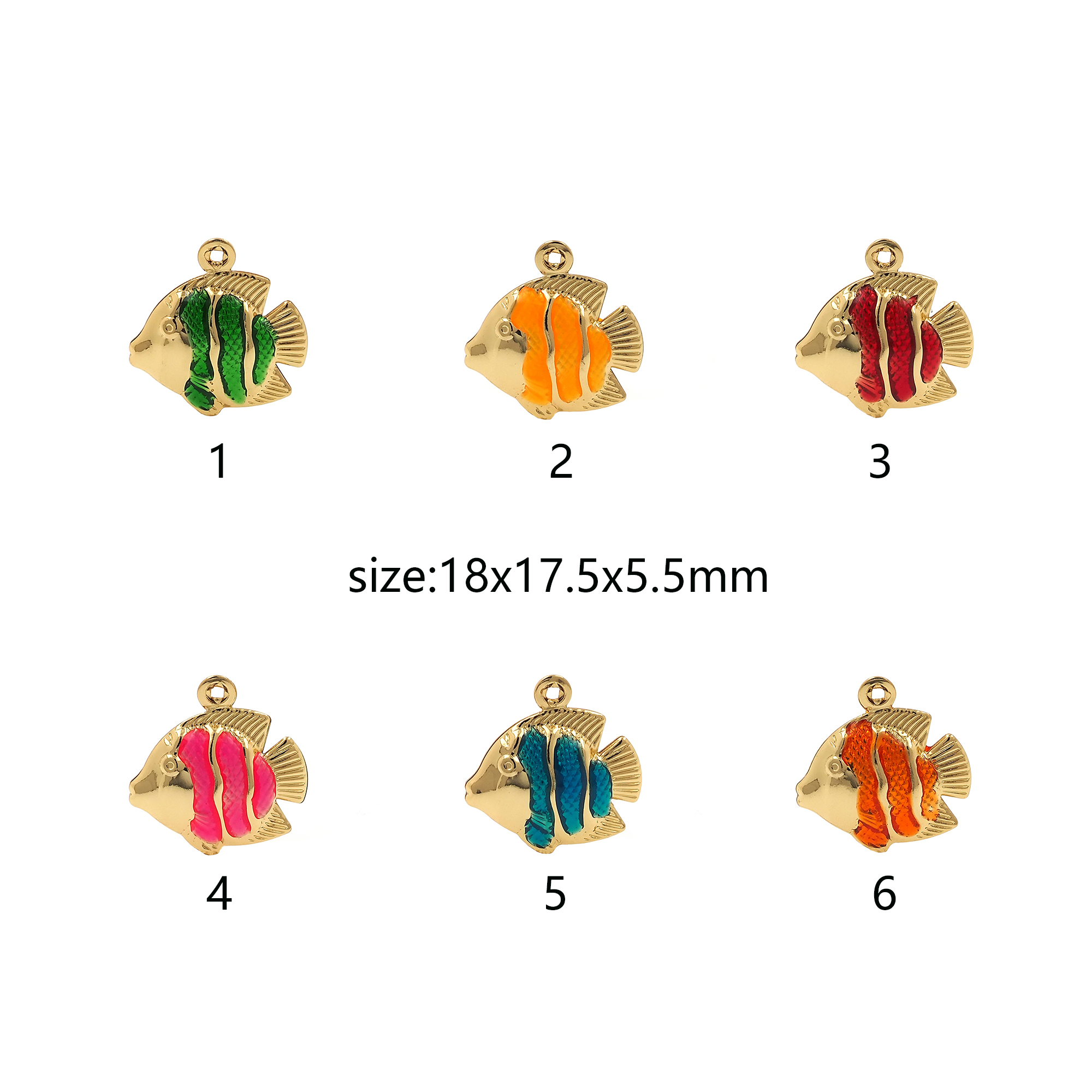 18K Gold Filled Fish Pendant,Enamel Fish Charm Earrings Necklace for DIY Jewelry Making Supply