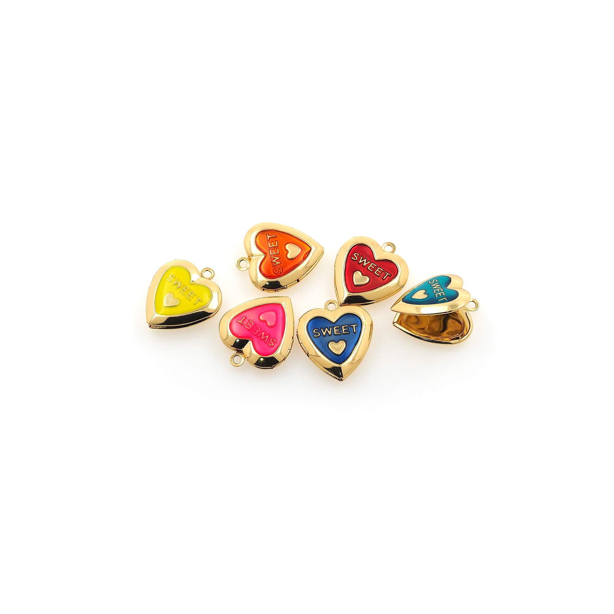 18K Gold Filled Heart Pendant,Enamel Heart Charm Earrings Necklace for DIY Jewelry Making Supply
