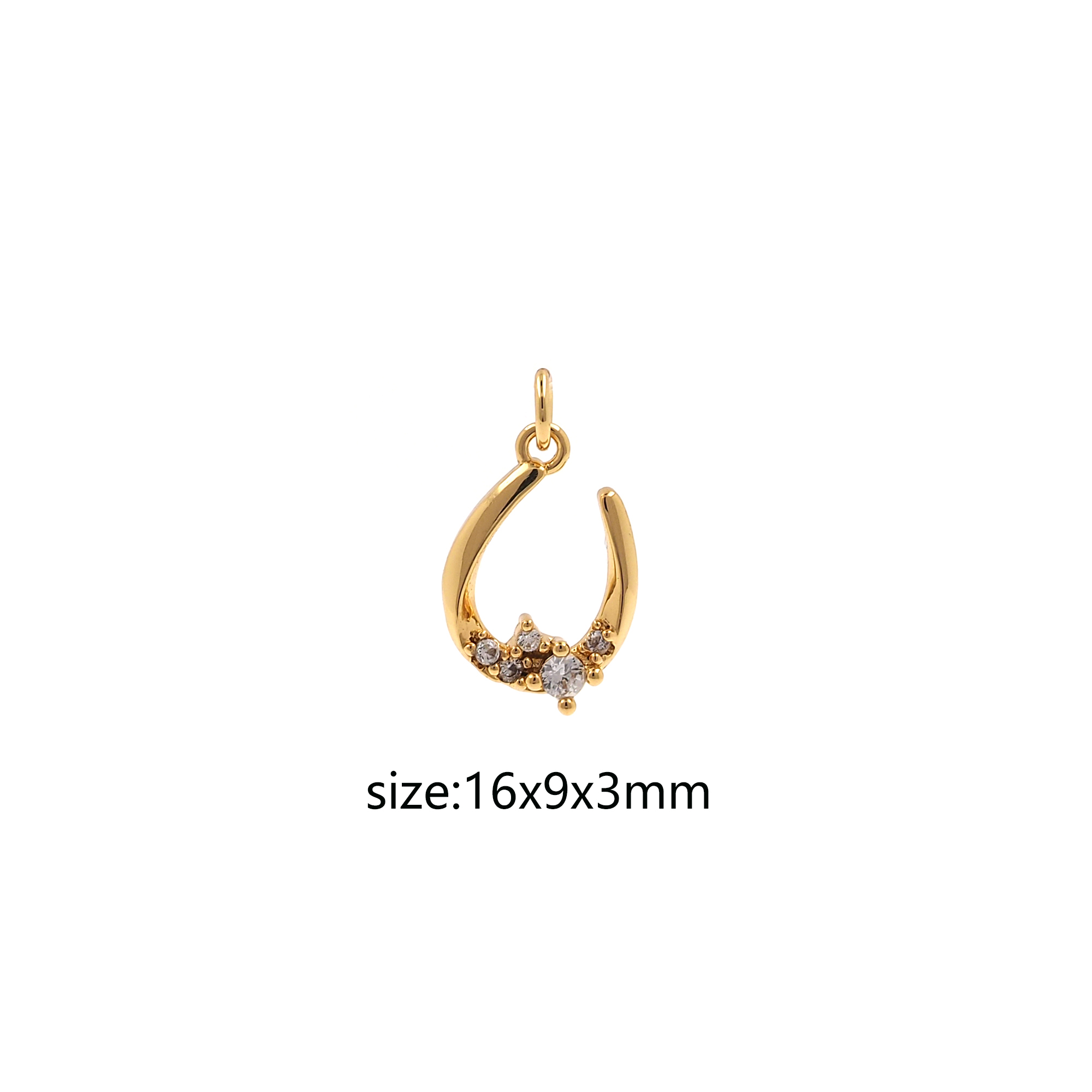 18K Gold Filled Horseshoe Pendant,CZ Micro Pave Horseshoe Charm Earrings Necklace for DIY Jewelry Making Supply