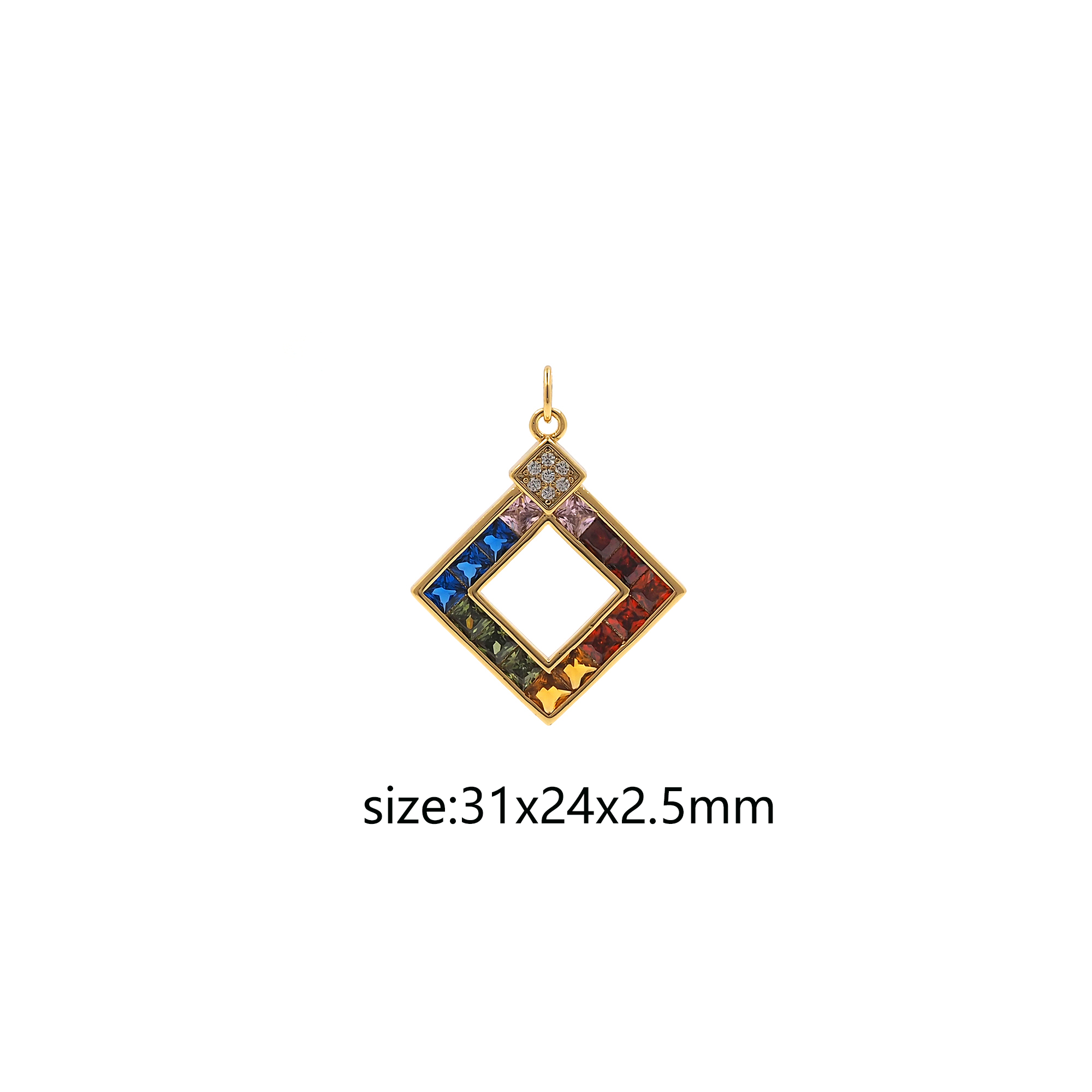 18K Gold Filled Square Pendant,CZ Micro Pave Square Charm Earrings Necklace for DIY Jewelry Making Supply