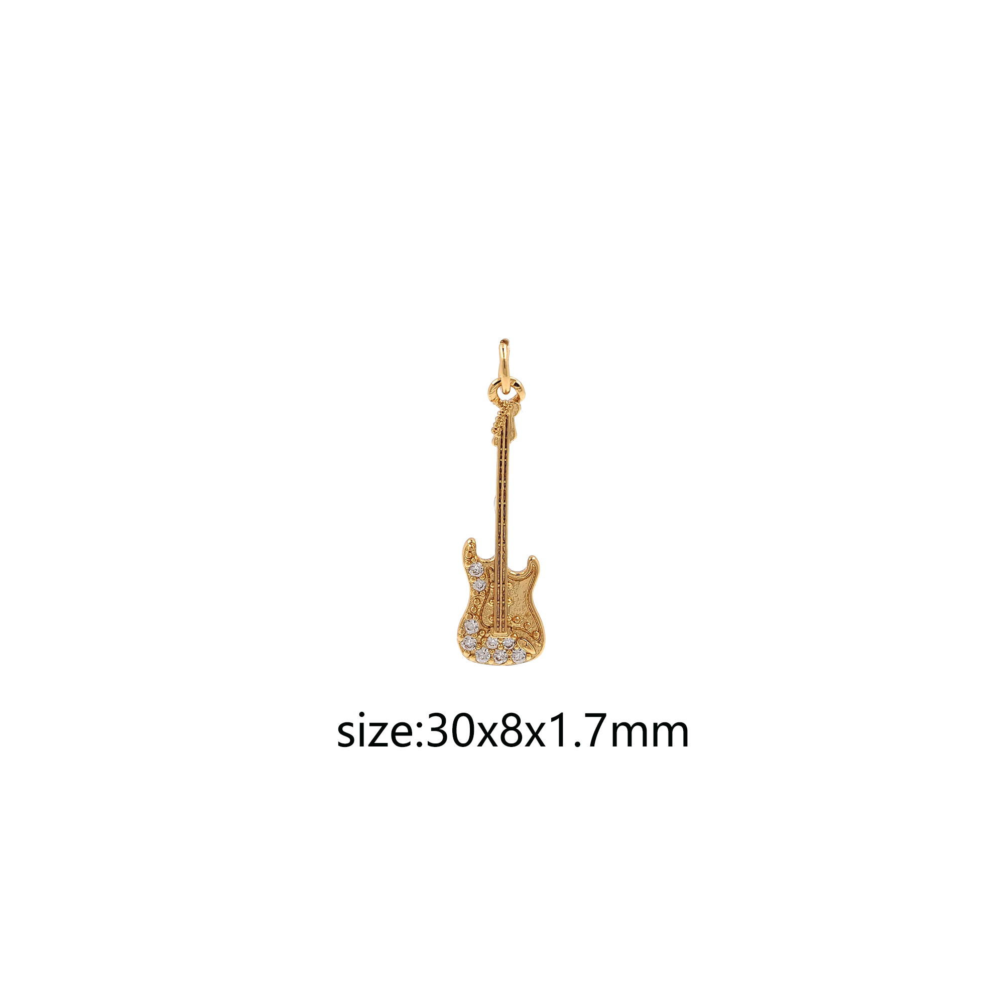18K Gold Filled Guitar Pendant,CZ Micro Pave Instrument Charm Earrings Necklace for DIY Jewelry Making Supply
