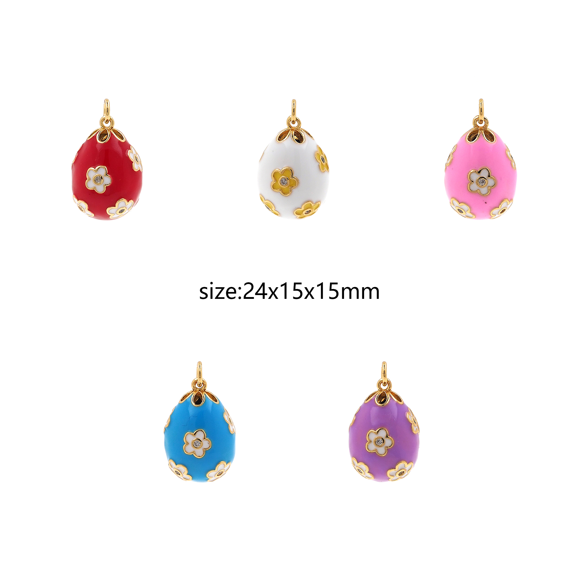 18K Gold Filled Flower Egg Pendant,Enamel Egg Charm Earrings Necklace for DIY Jewelry Making Supply
