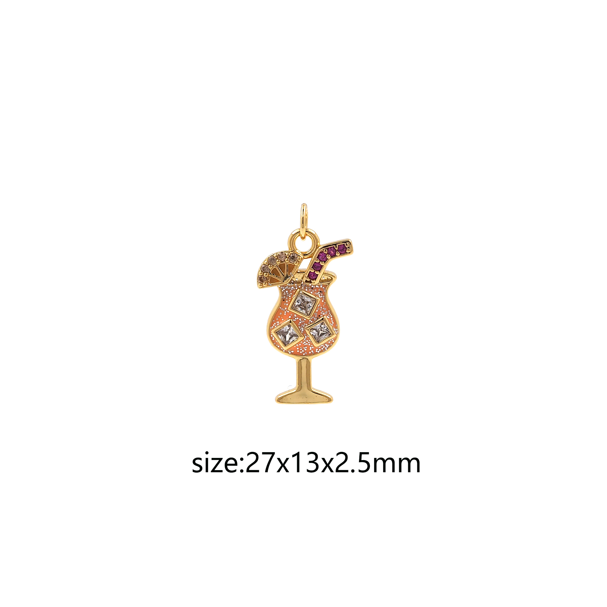 18K Gold Filled Juice Pendant,CZ Micro Pave Drink Charm Earrings Necklace for DIY Jewelry Making Supply