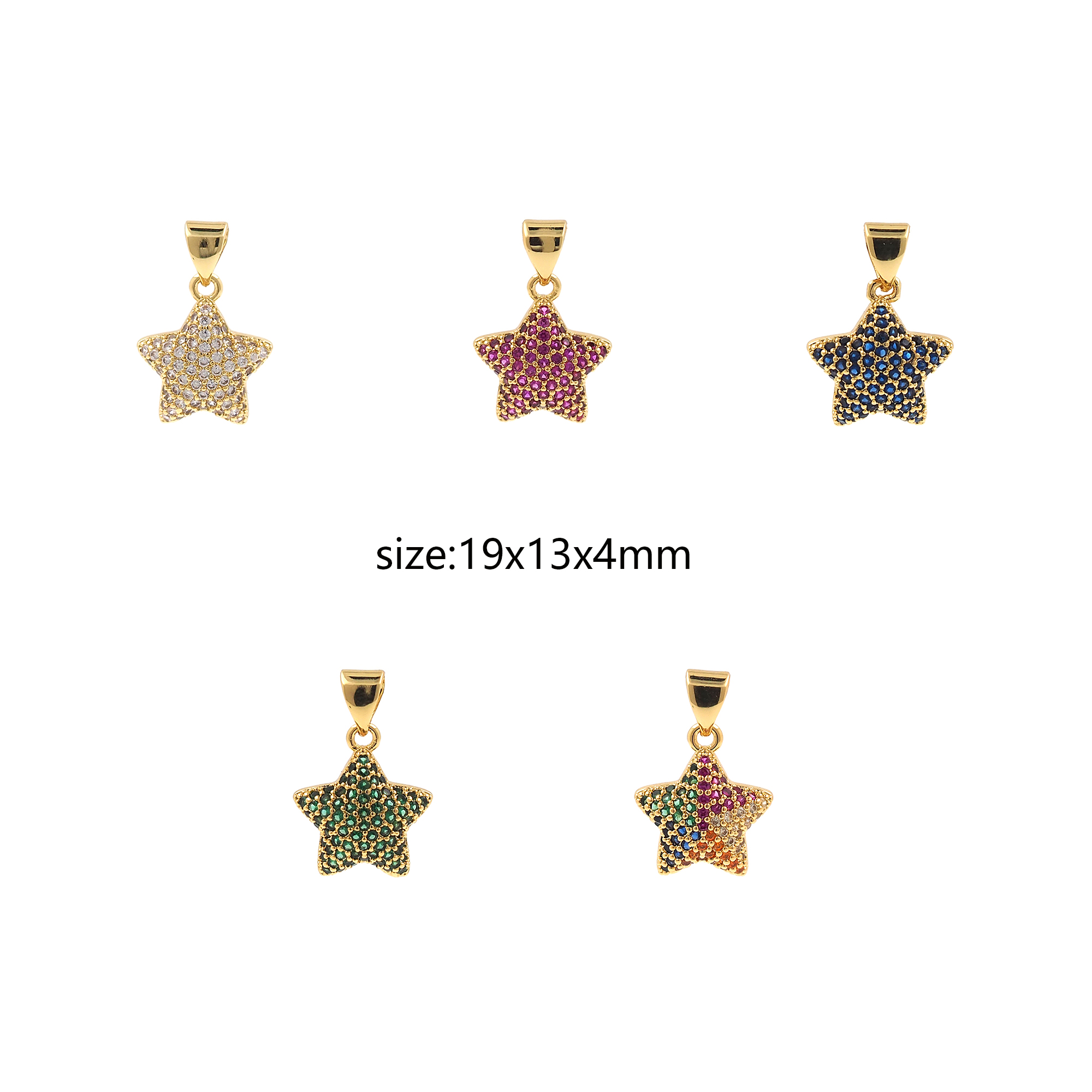 18K Gold Filled Star Pendant,CZ Micro Pave Celestial Charm Earrings Necklace for DIY Jewelry Making Supply