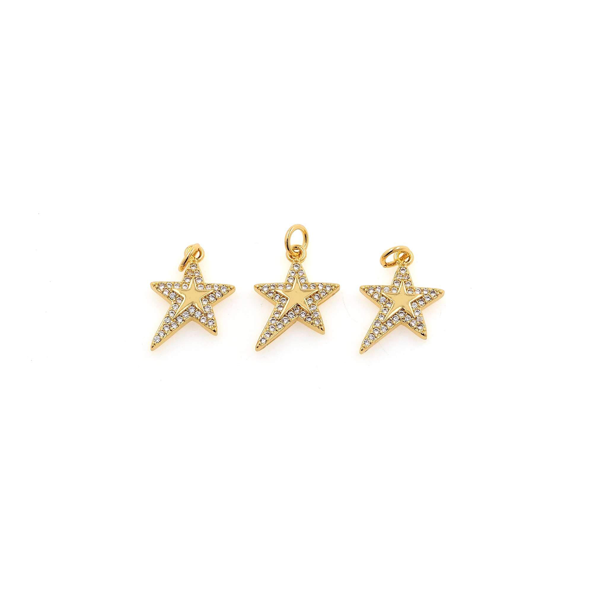 18K Gold Filled Star Pendant,CZ Micro Pave Celestial Charm Earrings Necklace for DIY Jewelry Making Supply