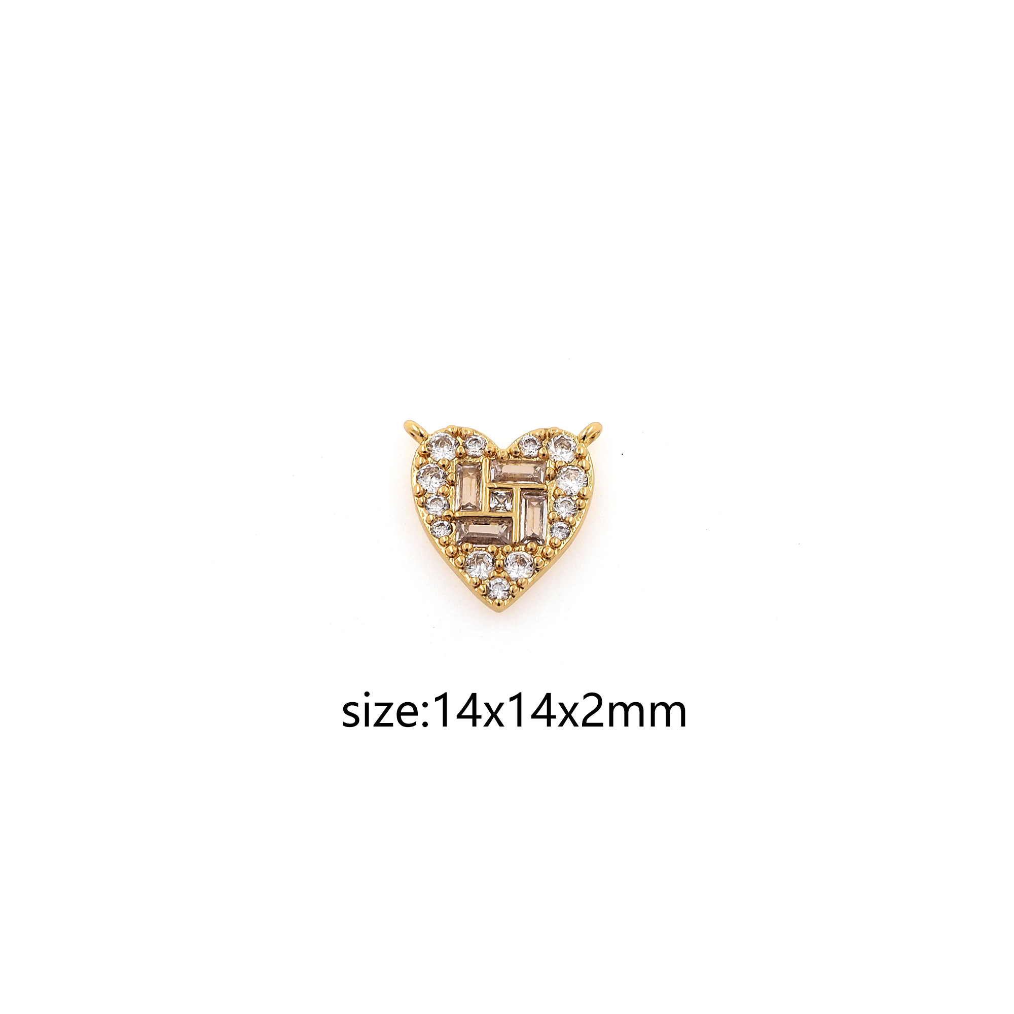 18K Gold Filled Heart Pendant,CZ Micro Pave Heart Charm Earrings Necklace for DIY Jewelry Making Supply