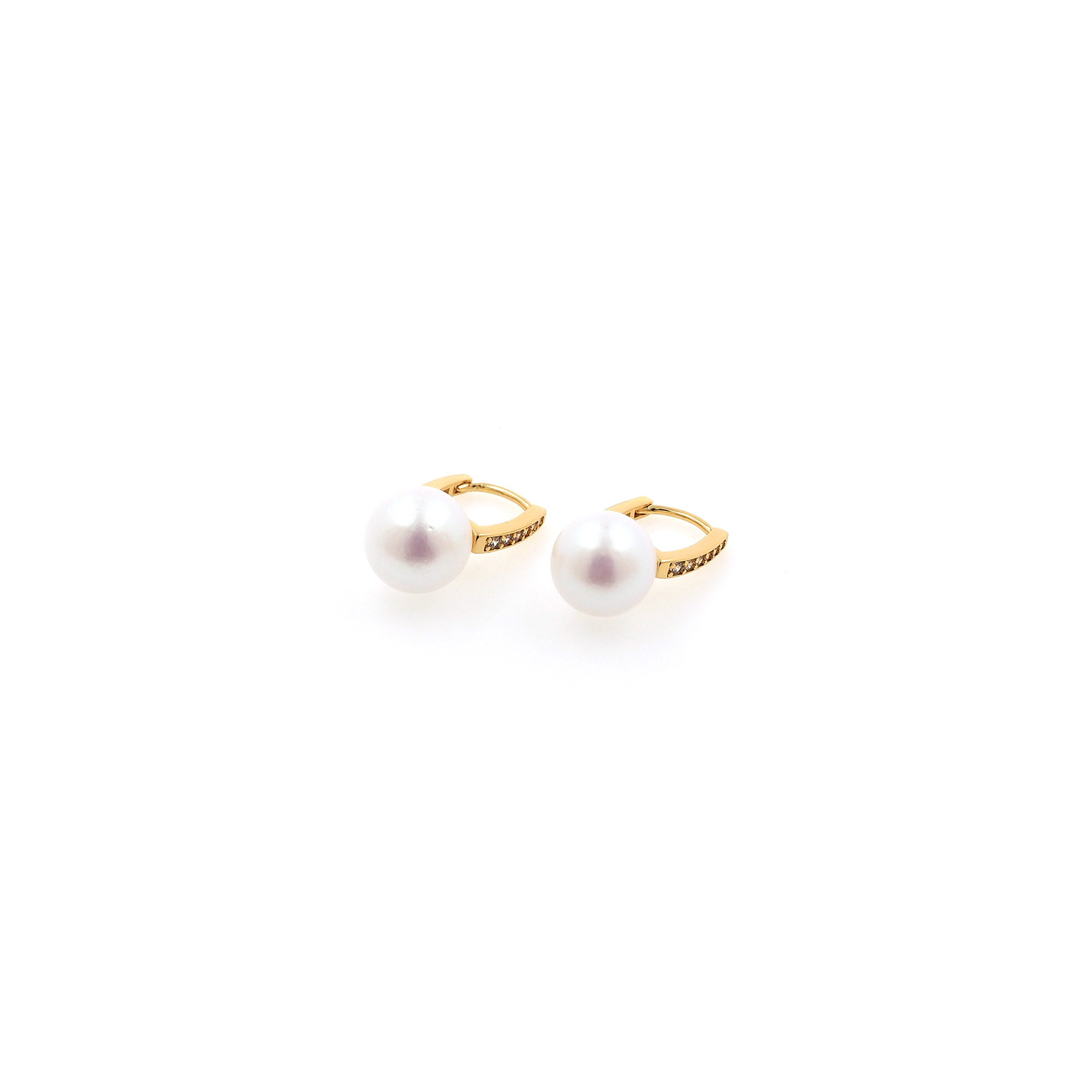18K Gold Filled Pearl Hoop Earrings,Dainty Zirconia Earrings,Gold Hoops,Dainty CZ Hoops Huggie