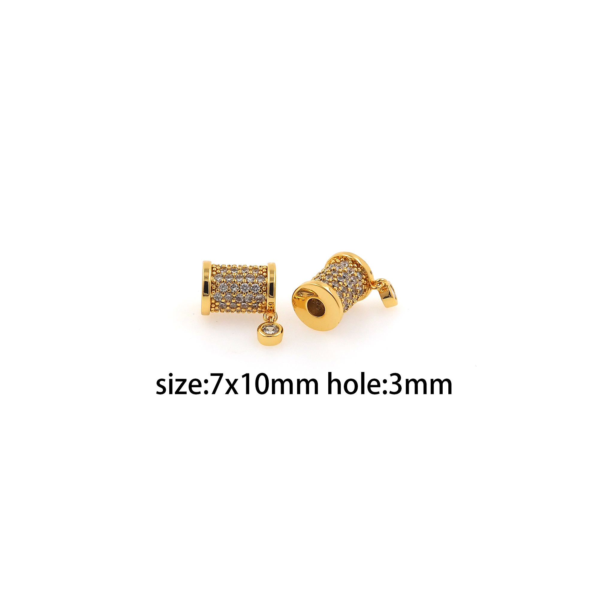 18K Gold Filled Cylinder Spacer Beads,CZ Micro Pave Barrel Beads for Bracelet Jewelry Necklace Making Supply