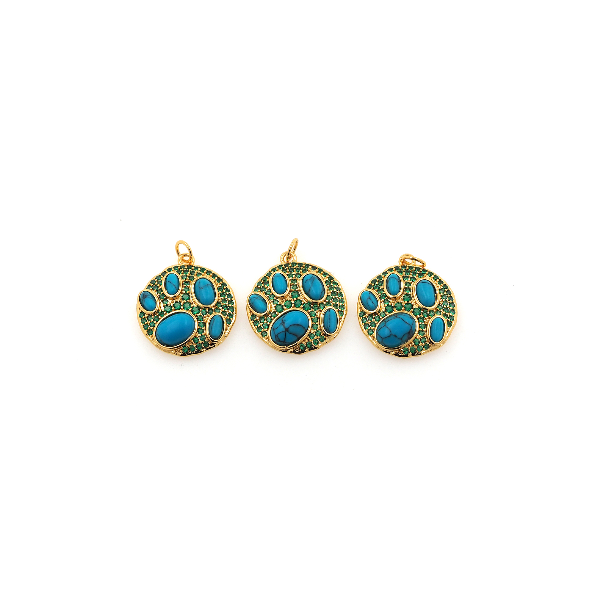 18K Gold Filled Round Pendant,CZ Micro Pave Turquoise Charm Earrings Necklace for DIY Jewelry Making Supply