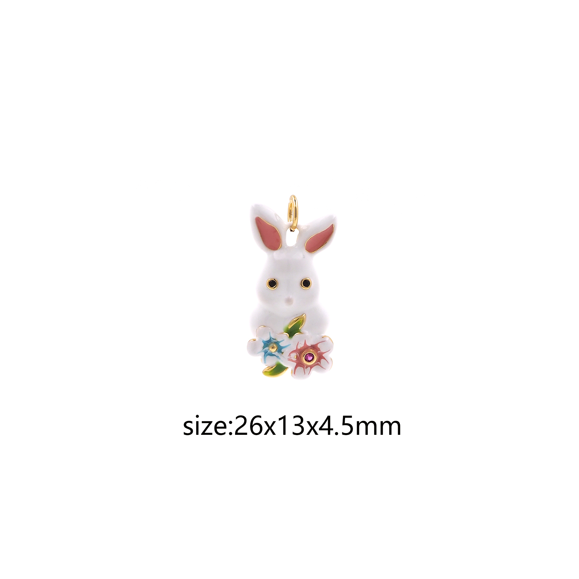 18K Gold Filled Rabbit Pendant,Enamel Animal Charm Earrings Necklace for DIY Jewelry Making Supply