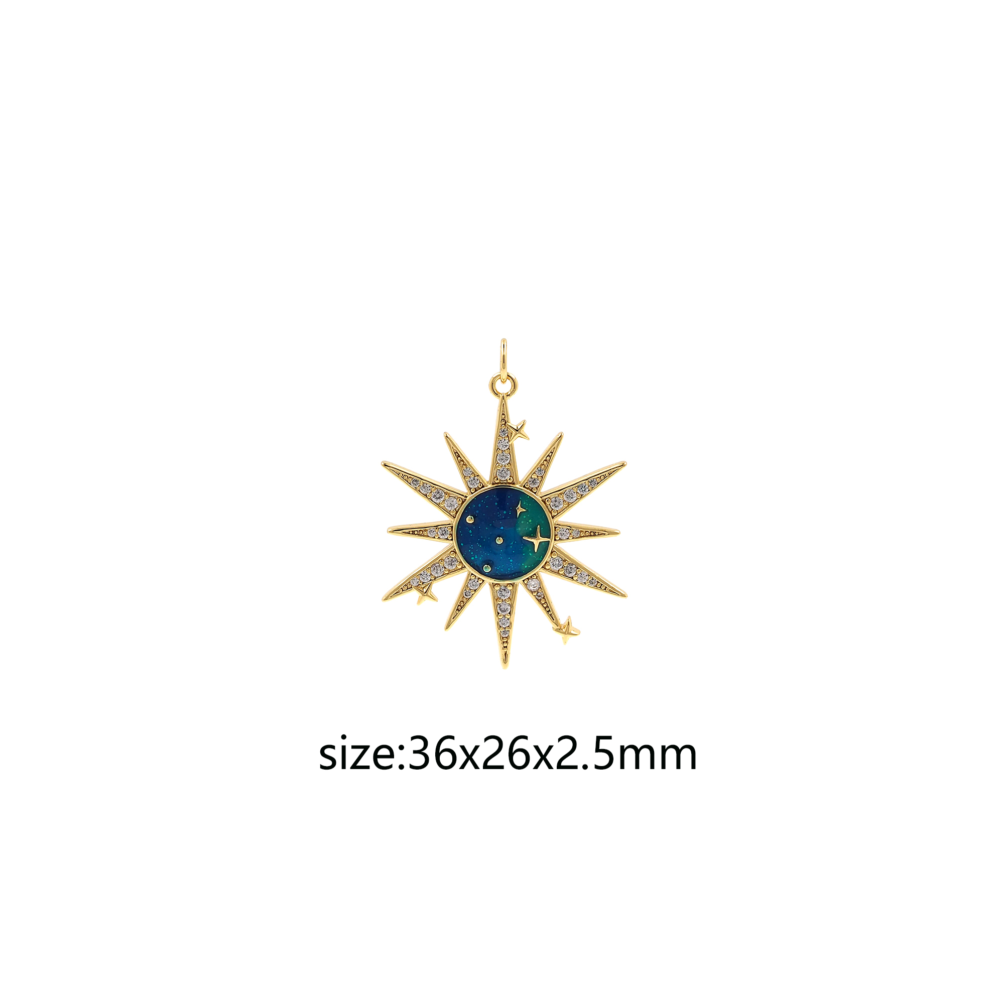 18K Gold Filled Sun Pendant,Celestial Charm,CZ Micro Pave Sun Earrings Necklace for DIY Jewelry Making Supply