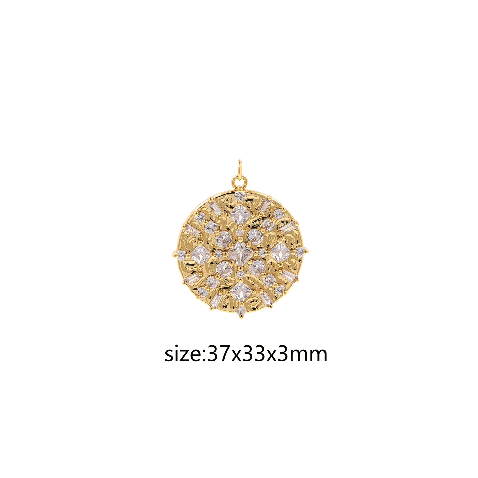 18K Gold Filled Round Pendant,CZ Micro Pave Disc Charm Earrings Necklace for DIY Jewelry Making Supply