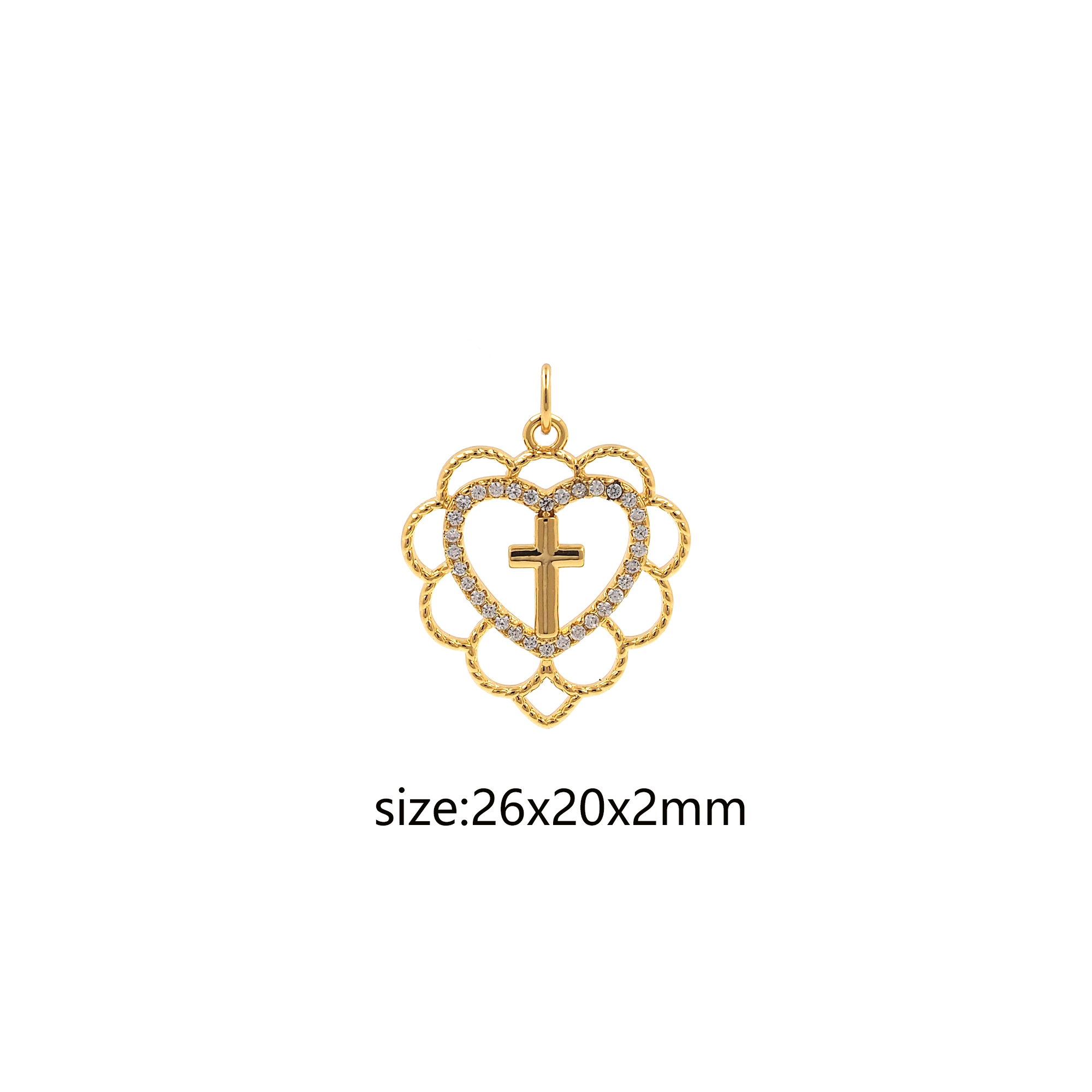 18K Gold Filled Heart Cross Pendant,CZ Micro Pave Heart Cross Charm Earrings Necklace for DIY Jewelry Making Supply